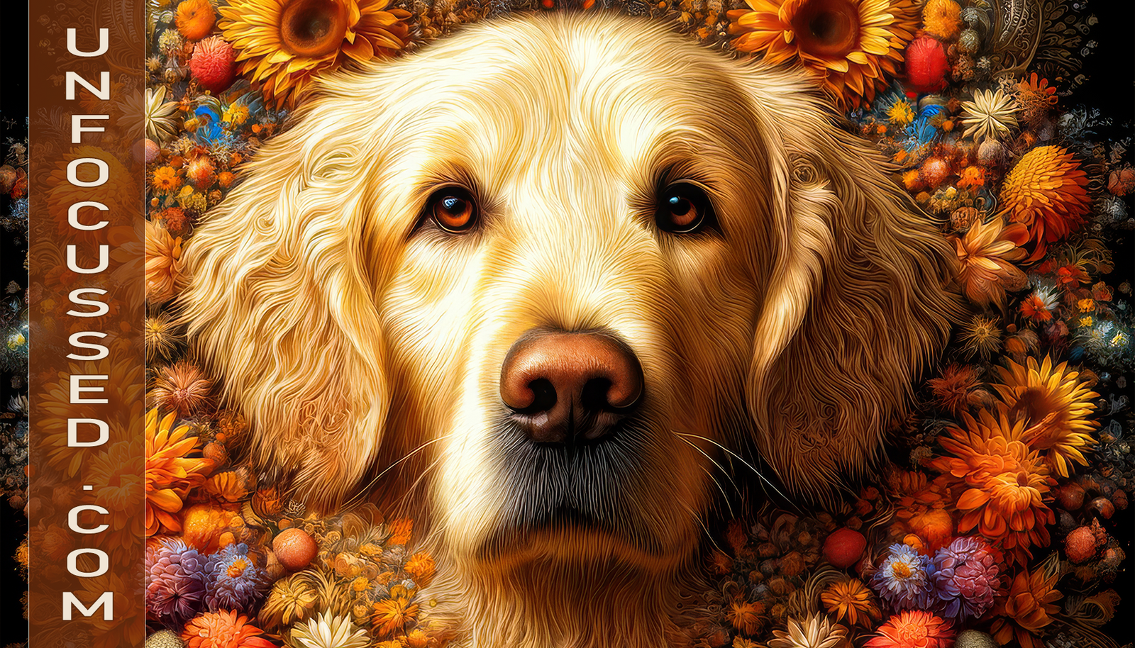 Golden Retriever's Floral Embrace