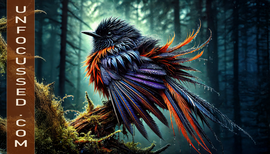 The Rain-Drenched Raven of the Enchanted Pines