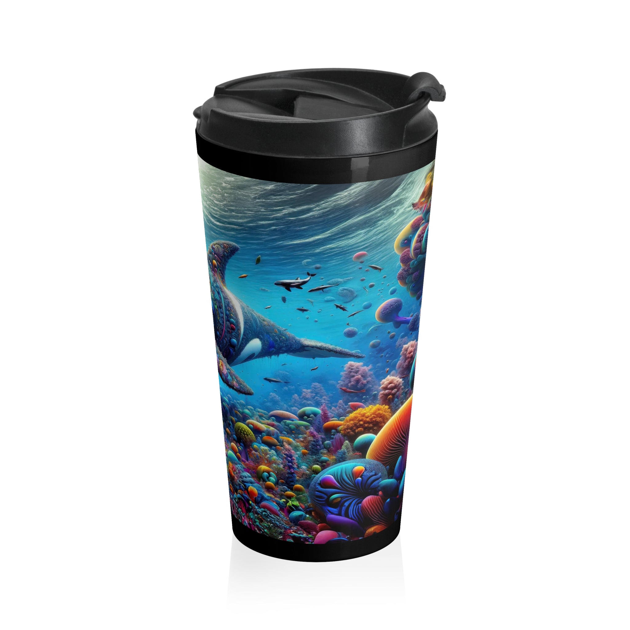 Orca Odyssey in the Coral Cosmos Travel Mug