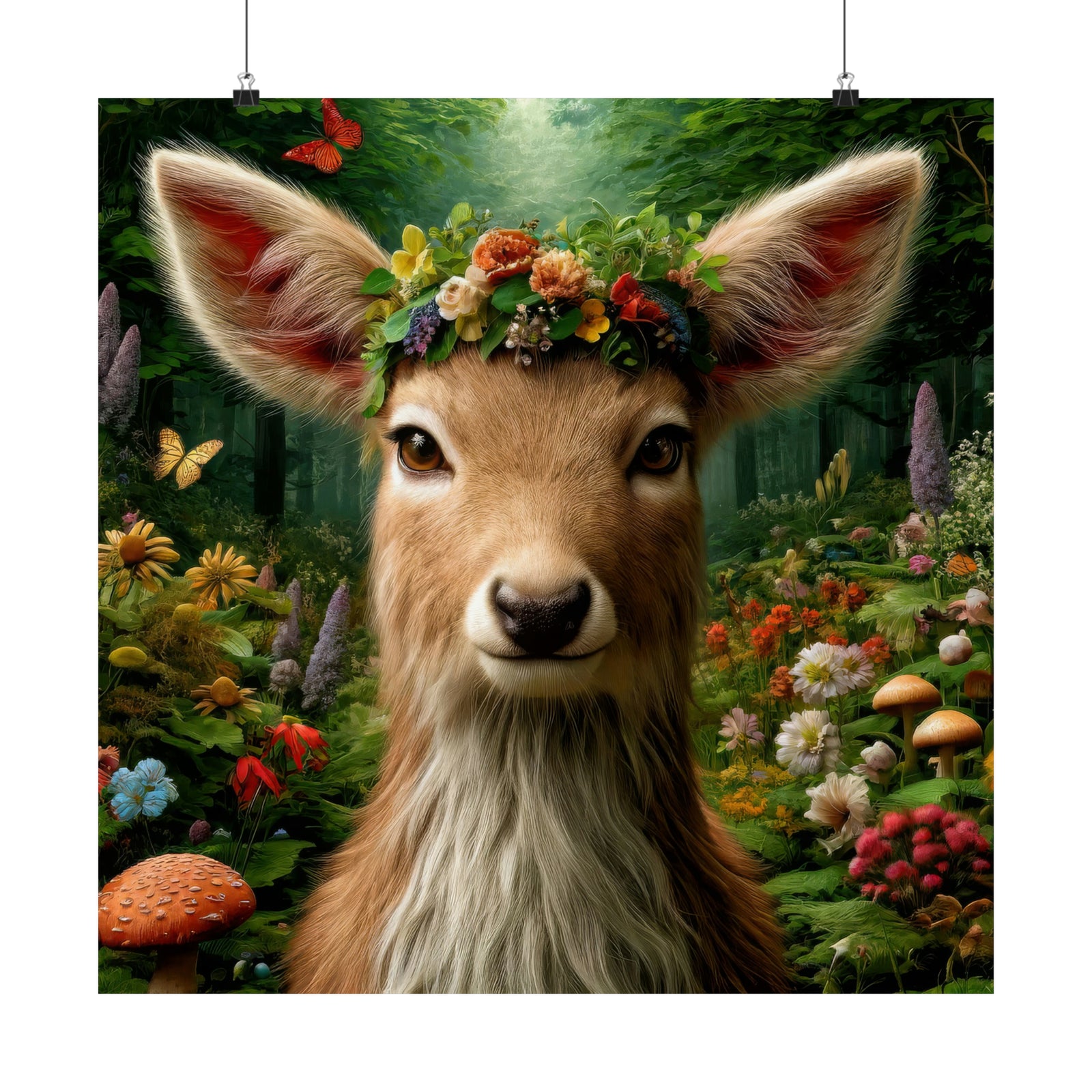 Forest Fawn's Floral Halo Poster