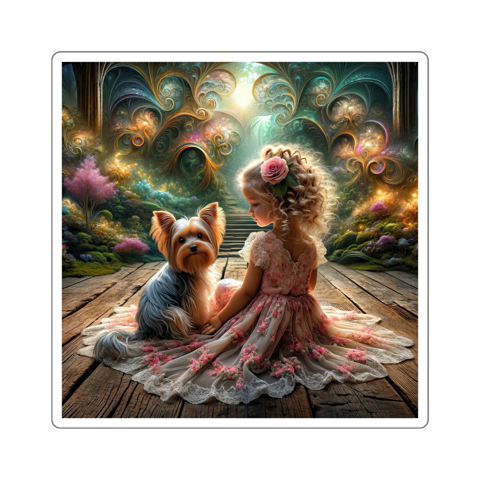 A Yorkie's Tale in the Enchanted Garden Stickers