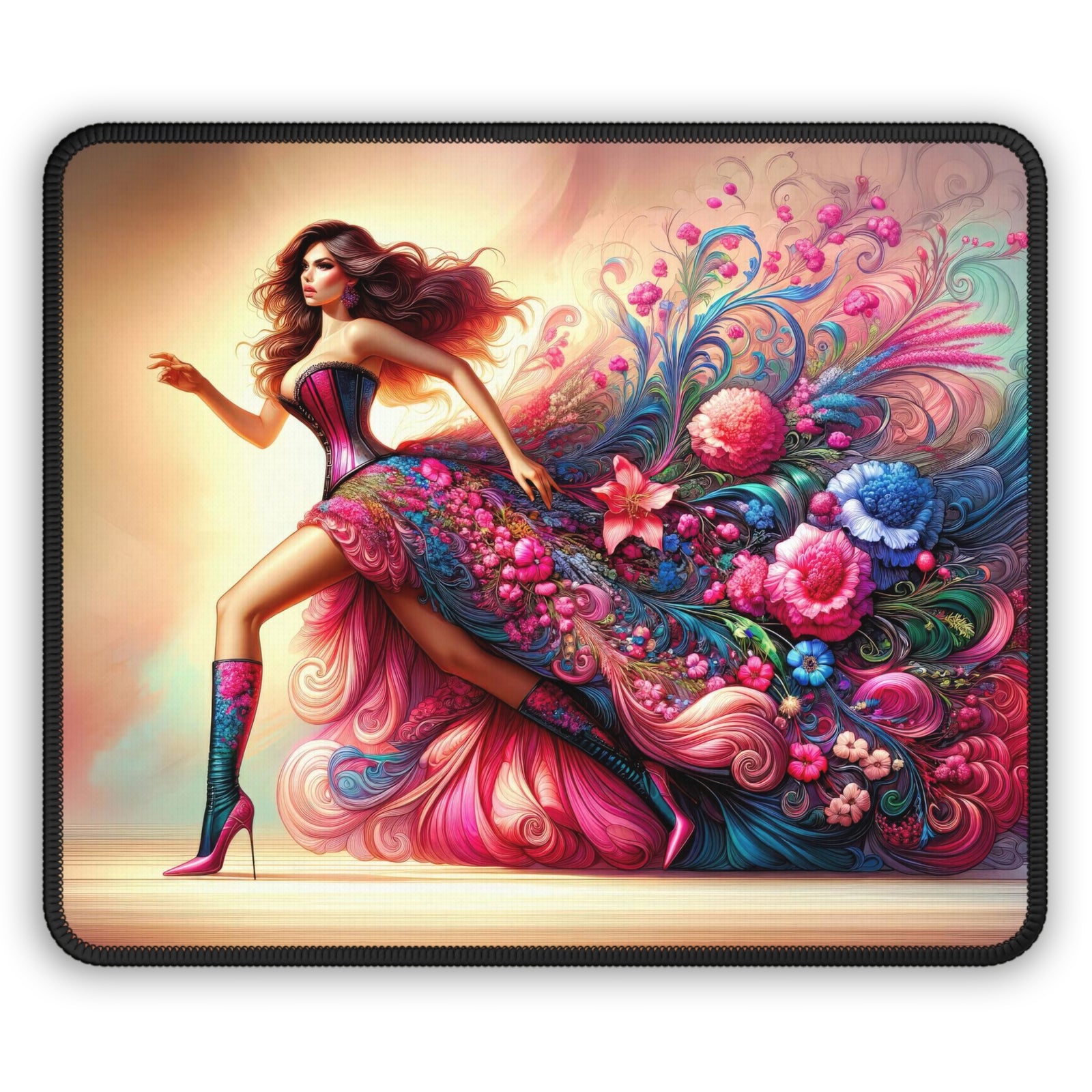 Floral Elegance in Motion Gaming Mouse Pad