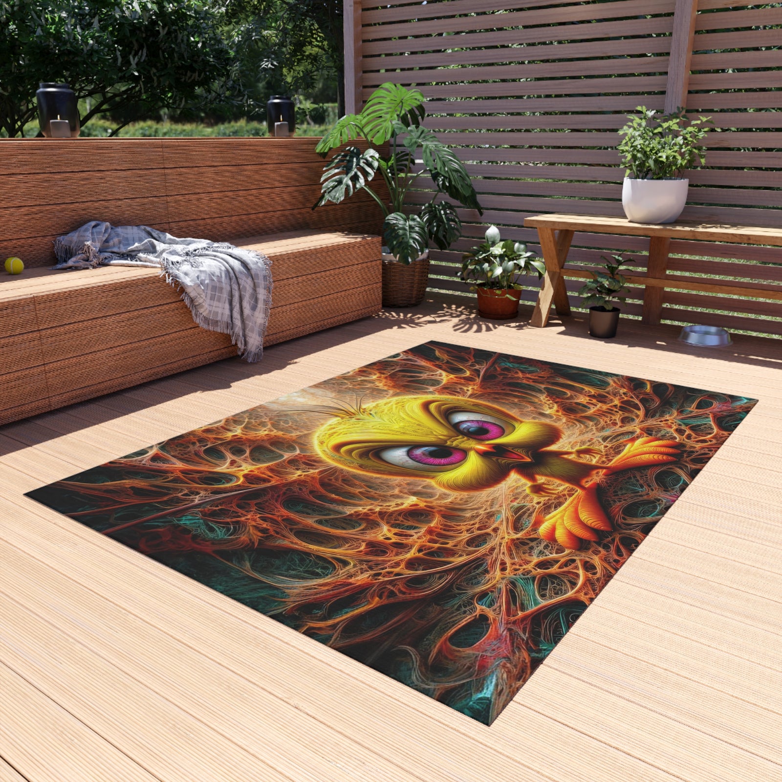 The Malevolent Mirth of Twisted Tweety Outdoor Rug