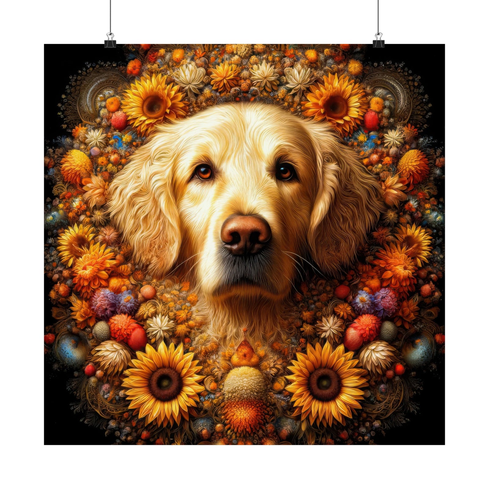 Golden Retriever's Floral Embrace Poster