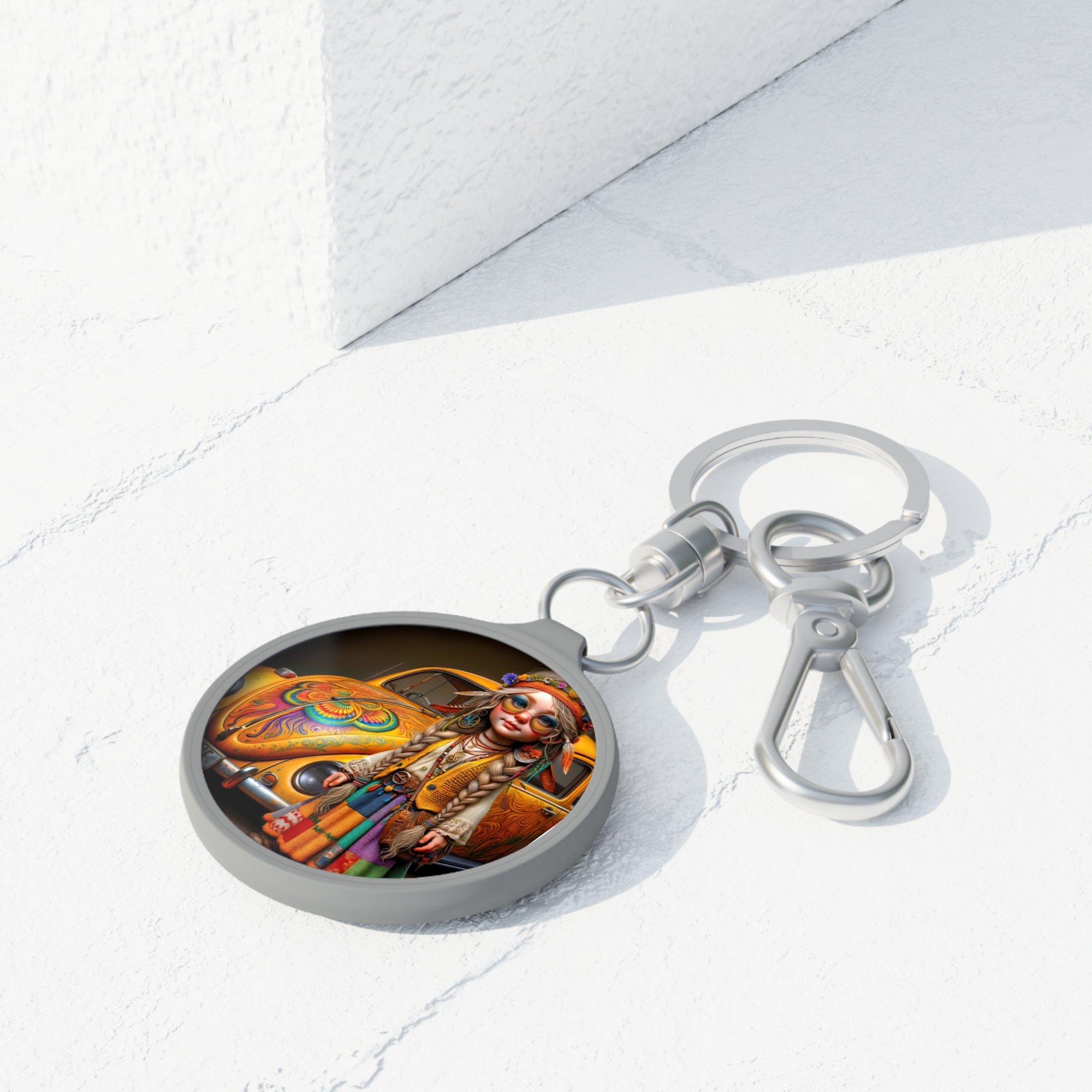 The Hippie Sprite and Her Psychedelic Steed Keyring Tag