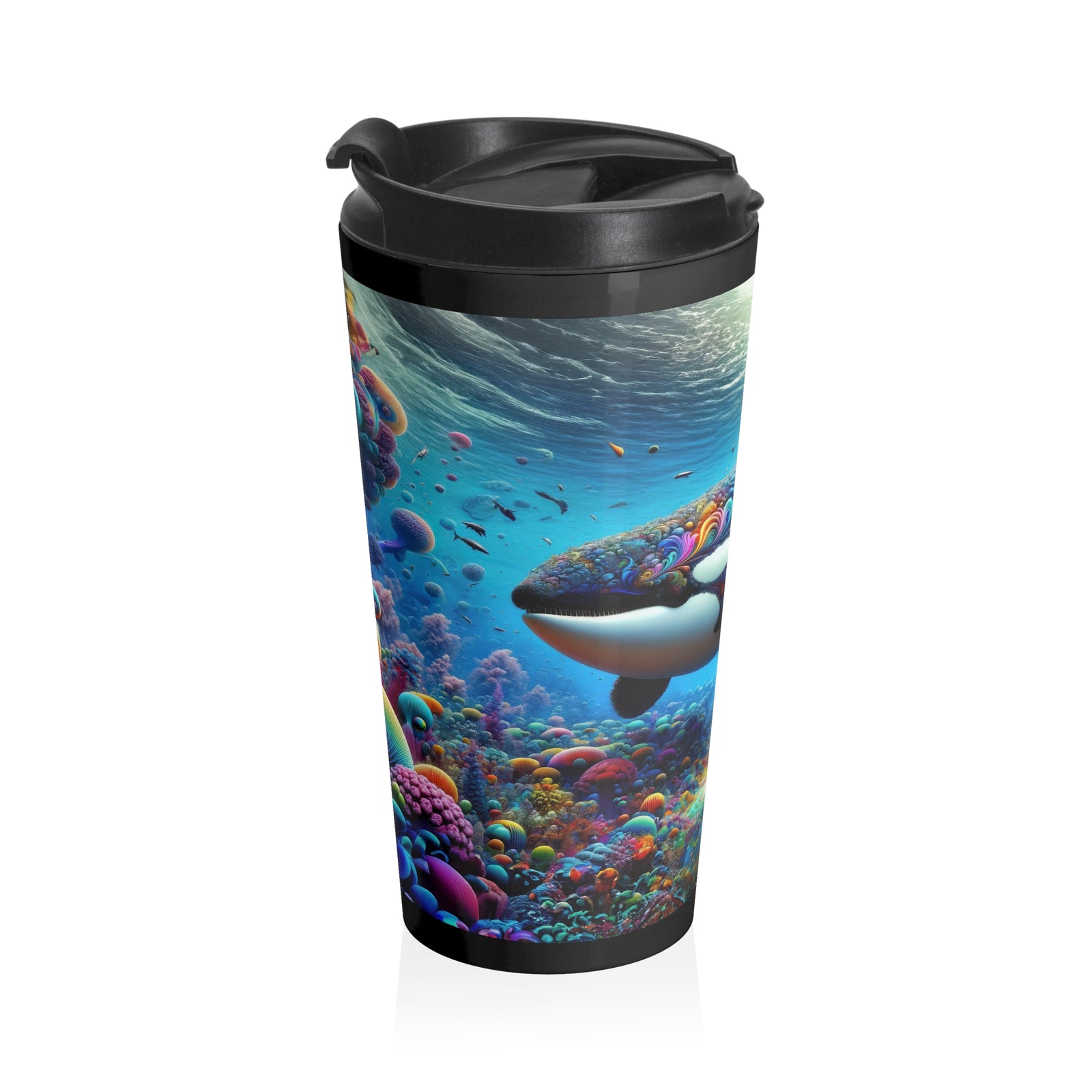 Orca Odyssey in the Coral Cosmos Travel Mug