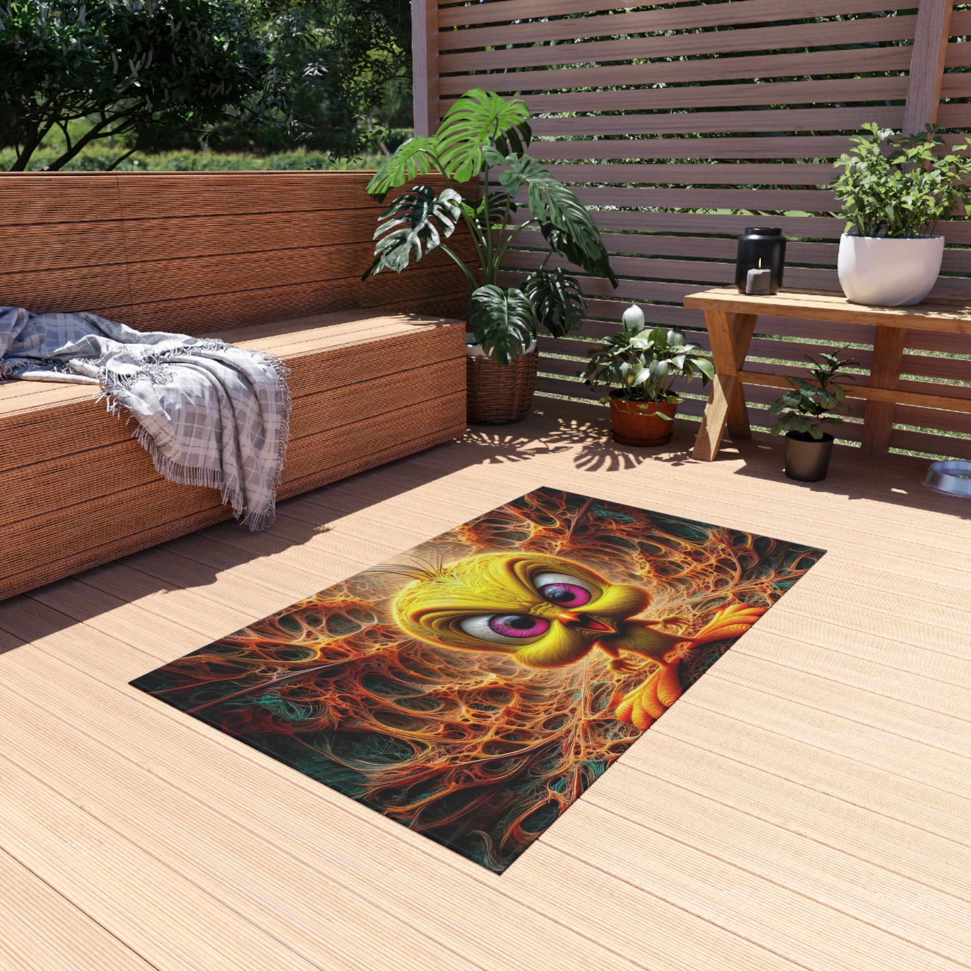 The Malevolent Mirth of Twisted Tweety Outdoor Rug