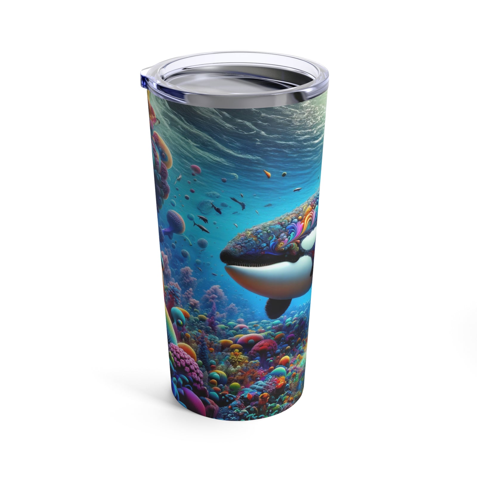 Orca Odyssey in the Coral Cosmos Tumbler 20oz