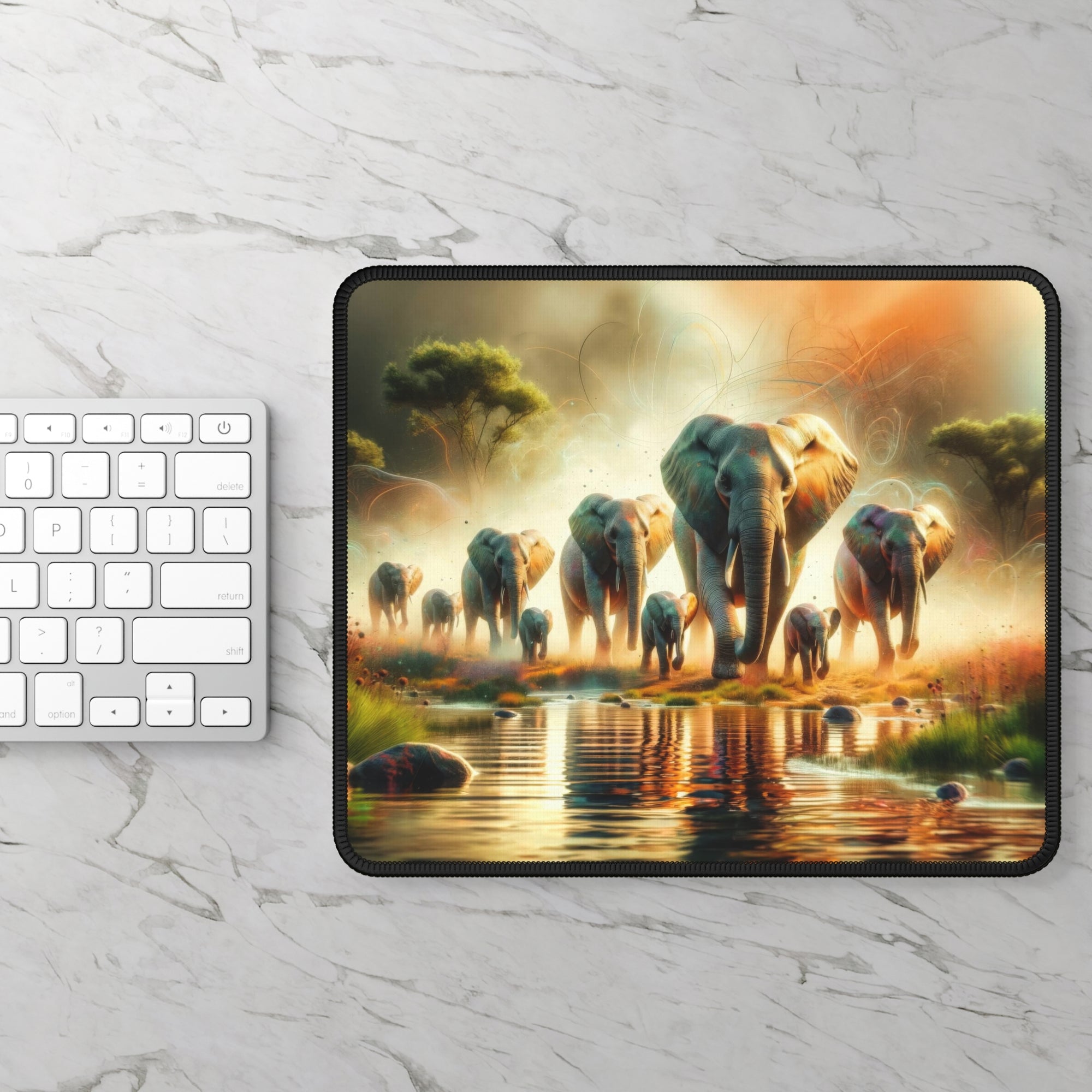 Elephants in Morning Mist Gaming Mouse Pad
