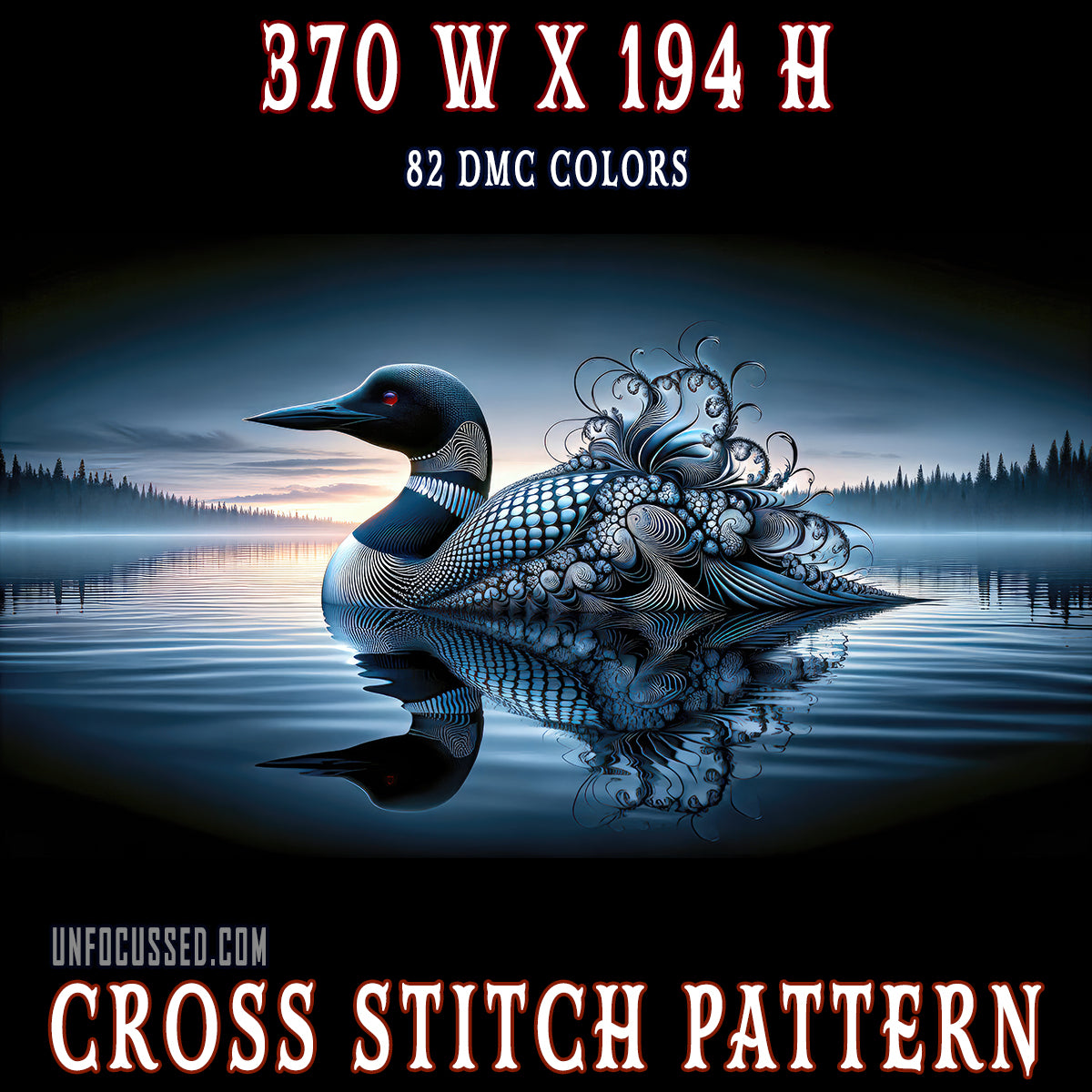 The Fractal Loon of Twilight Lake Cross Stitch Pattern