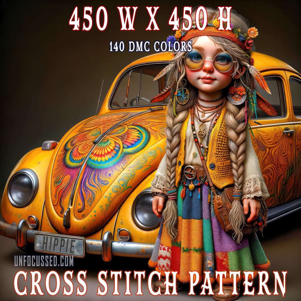 The Hippie Sprite and Her Psychedelic Steed Cross Stitch Pattern