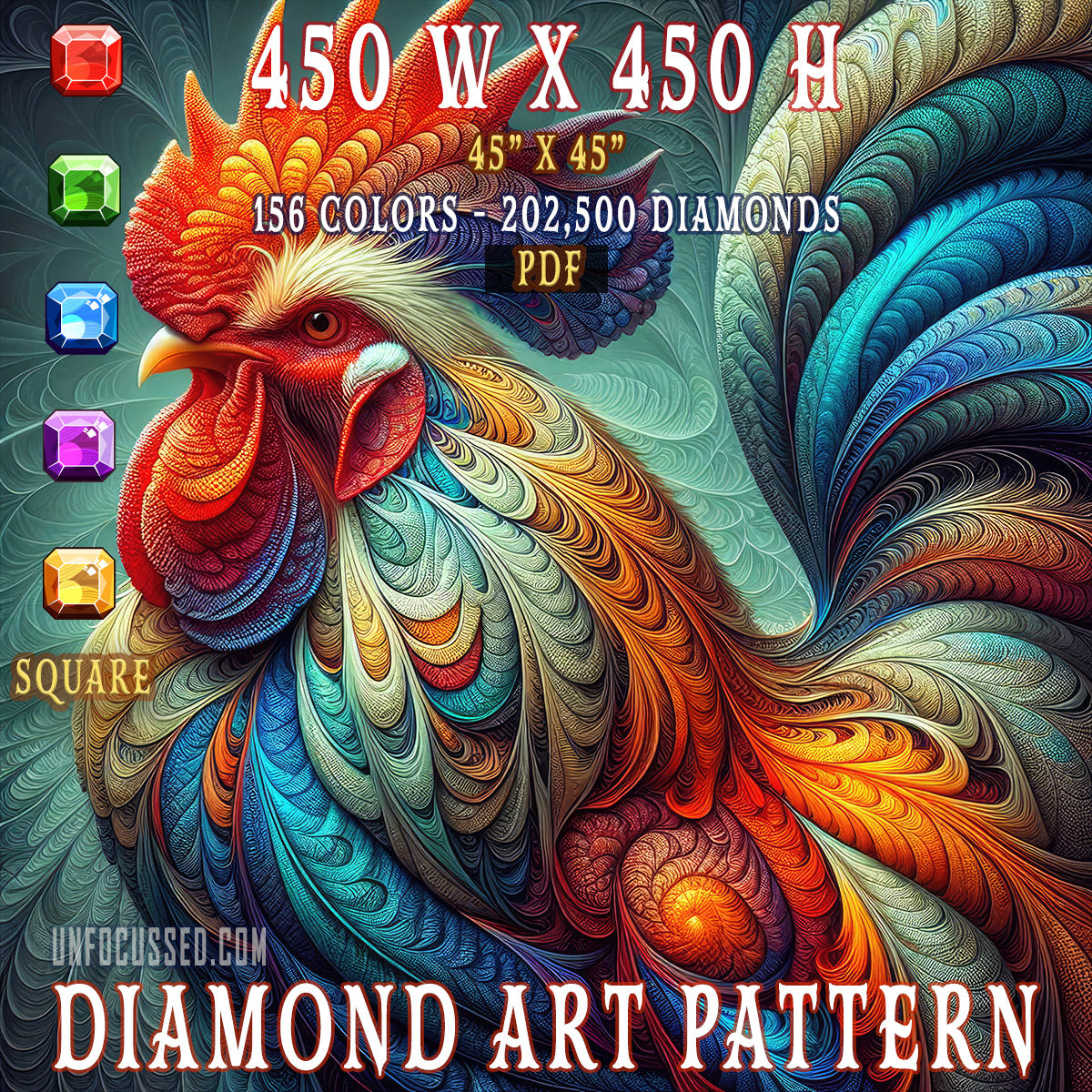 The Regal Acanthus Rooster Diamond Art Pattern