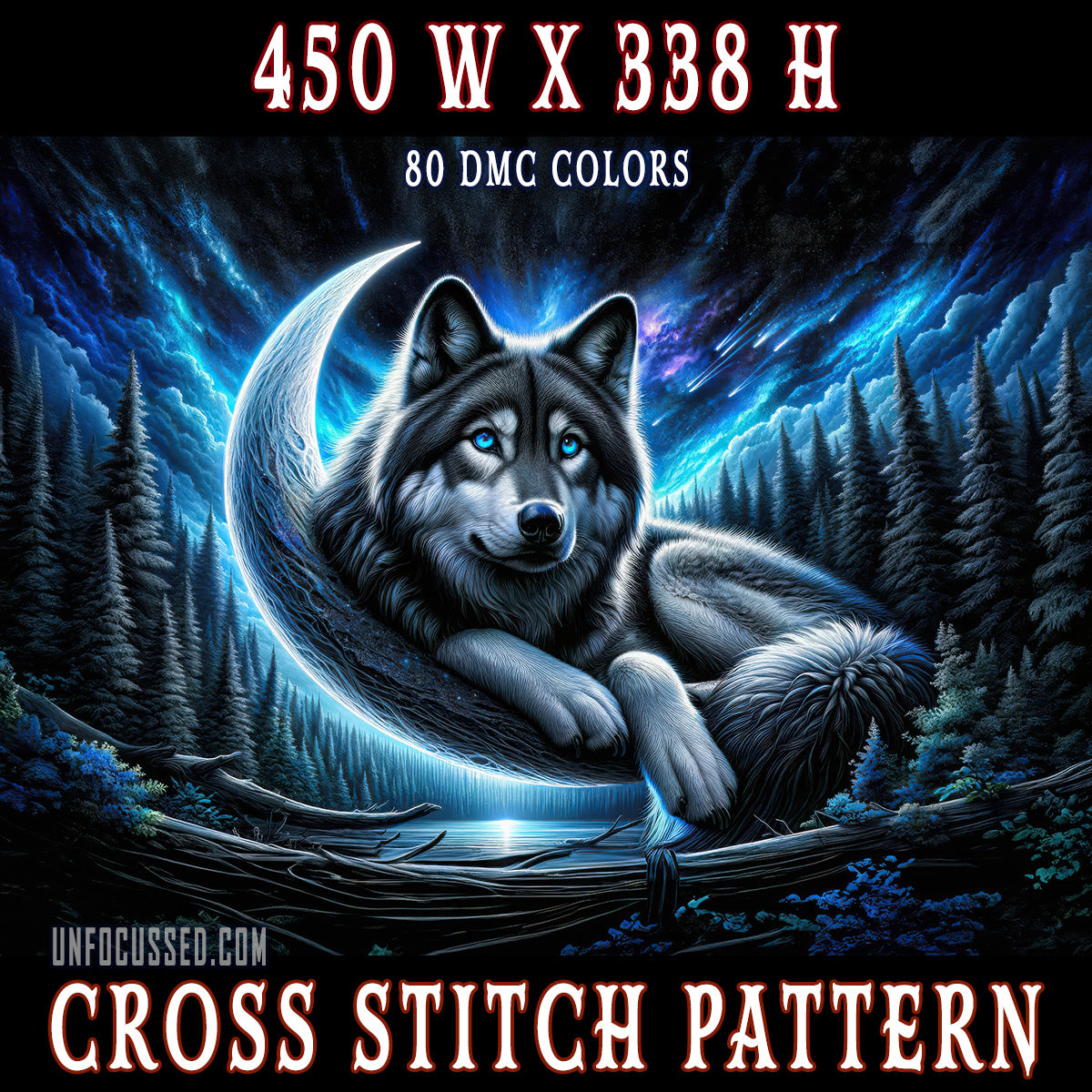 The Wolf's Cosmic Watch Cross Stitch Pattern