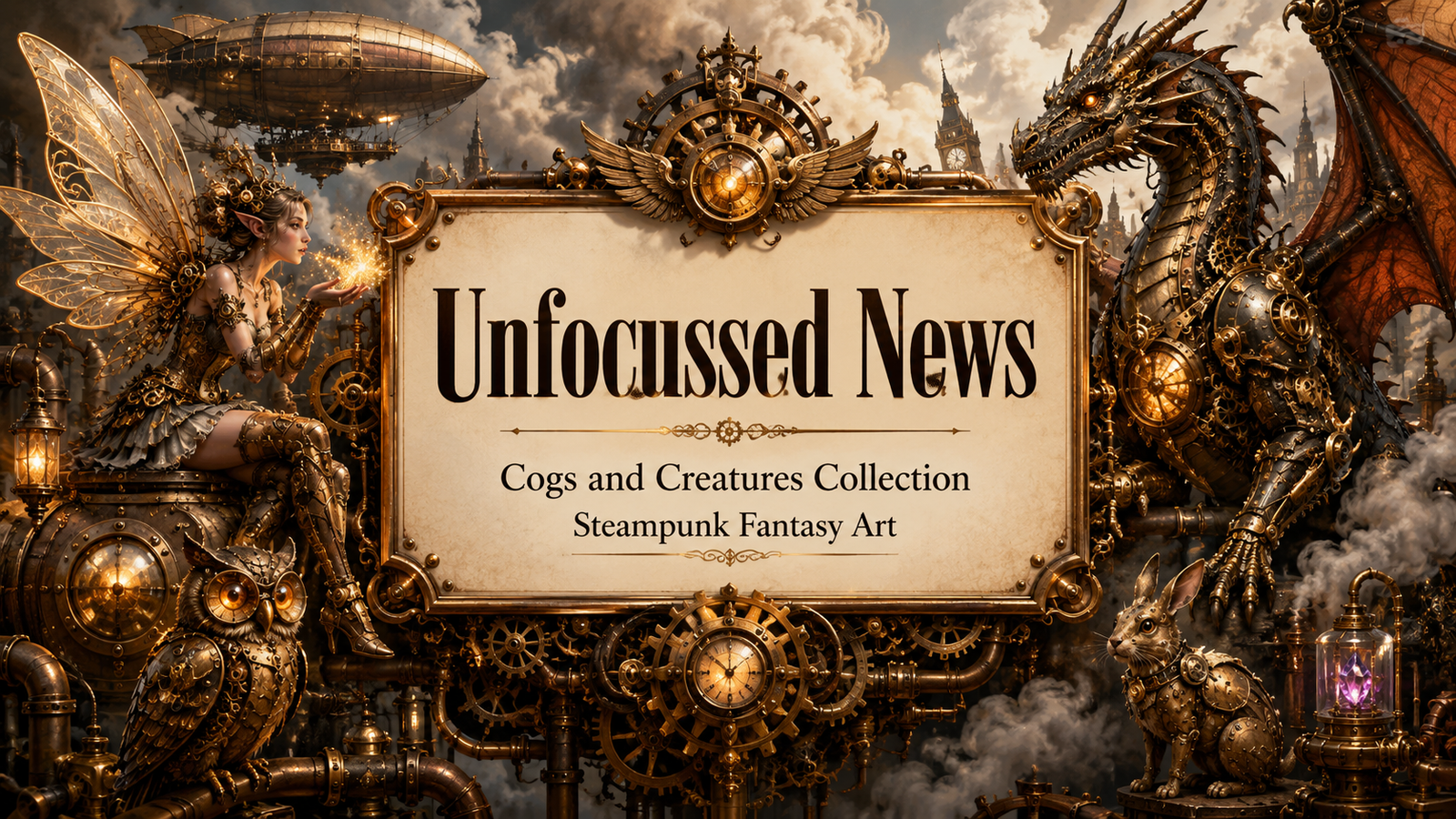 Steampunk fantasy creatures and machinery