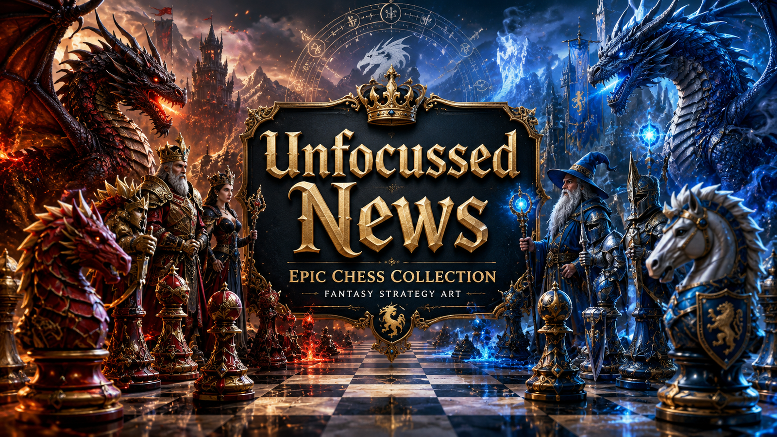 Epic fantasy chess battle scene
