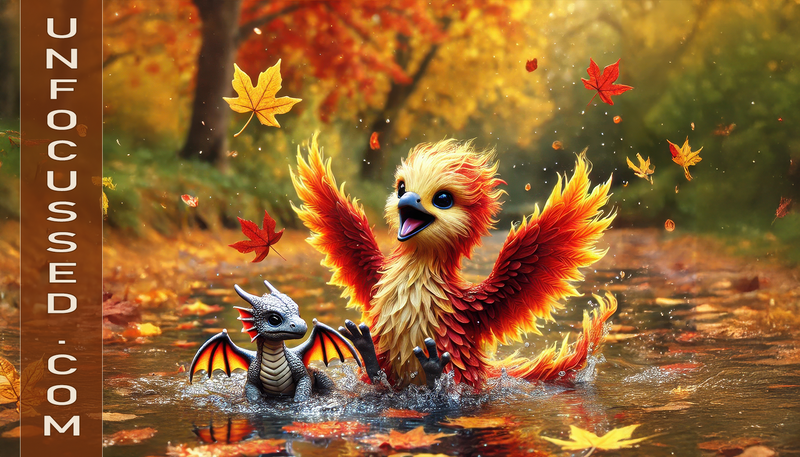 Fall’s Fiery Duo: Phoenix and Dragon in Autumn Water