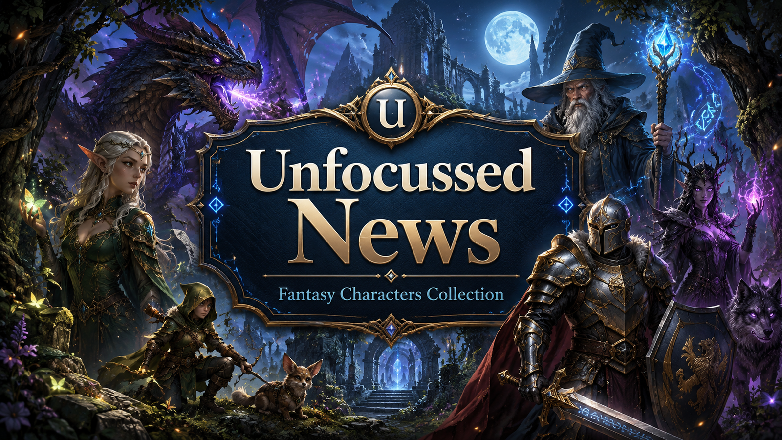 Mystical fantasy characters collection banner