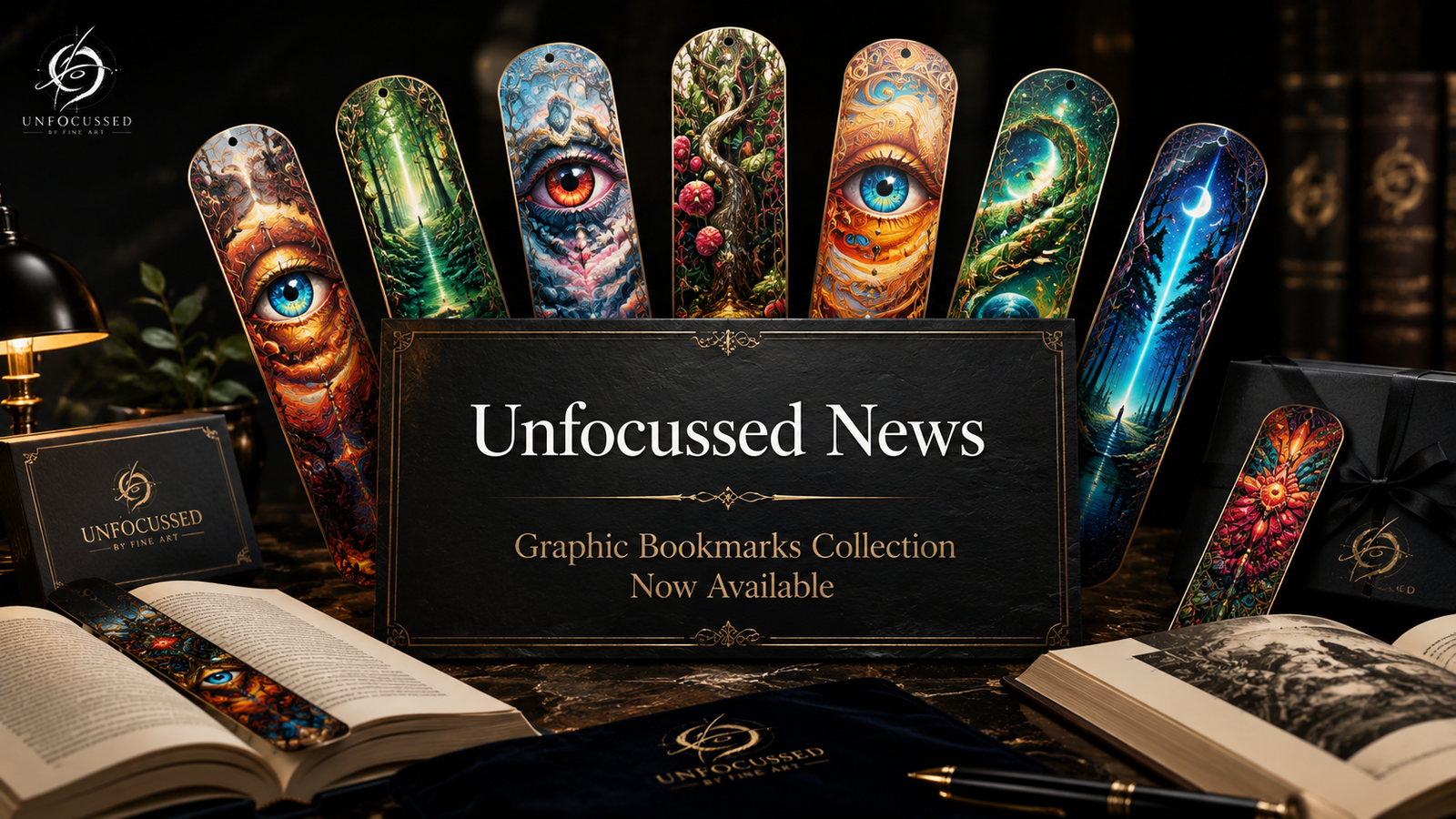 Unfocussed Graphic Bookmarks Collection Display