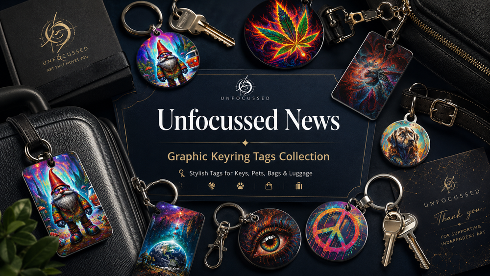 Unfocussed keyring tags collection showcase