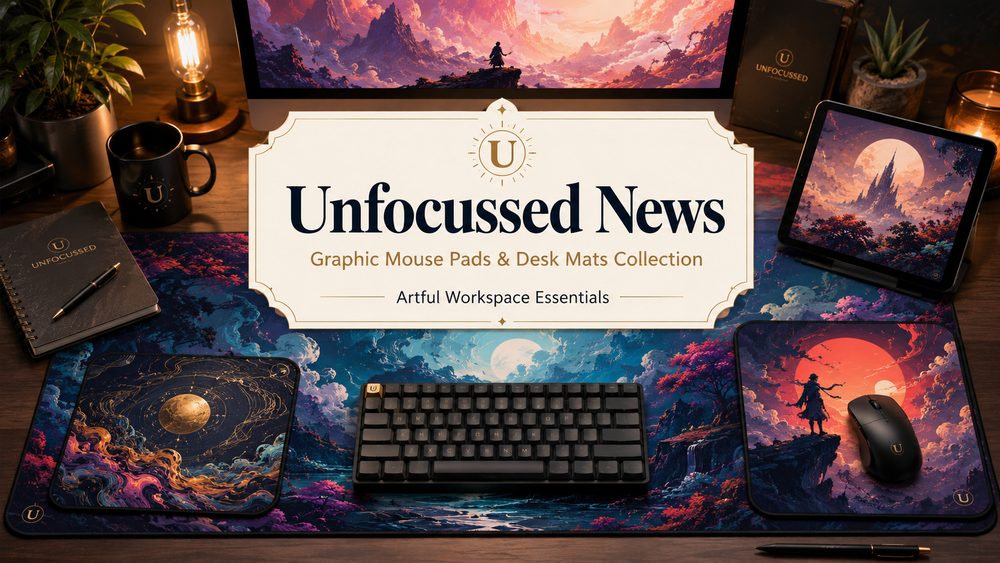 Artful workspace with fantasy desk mats