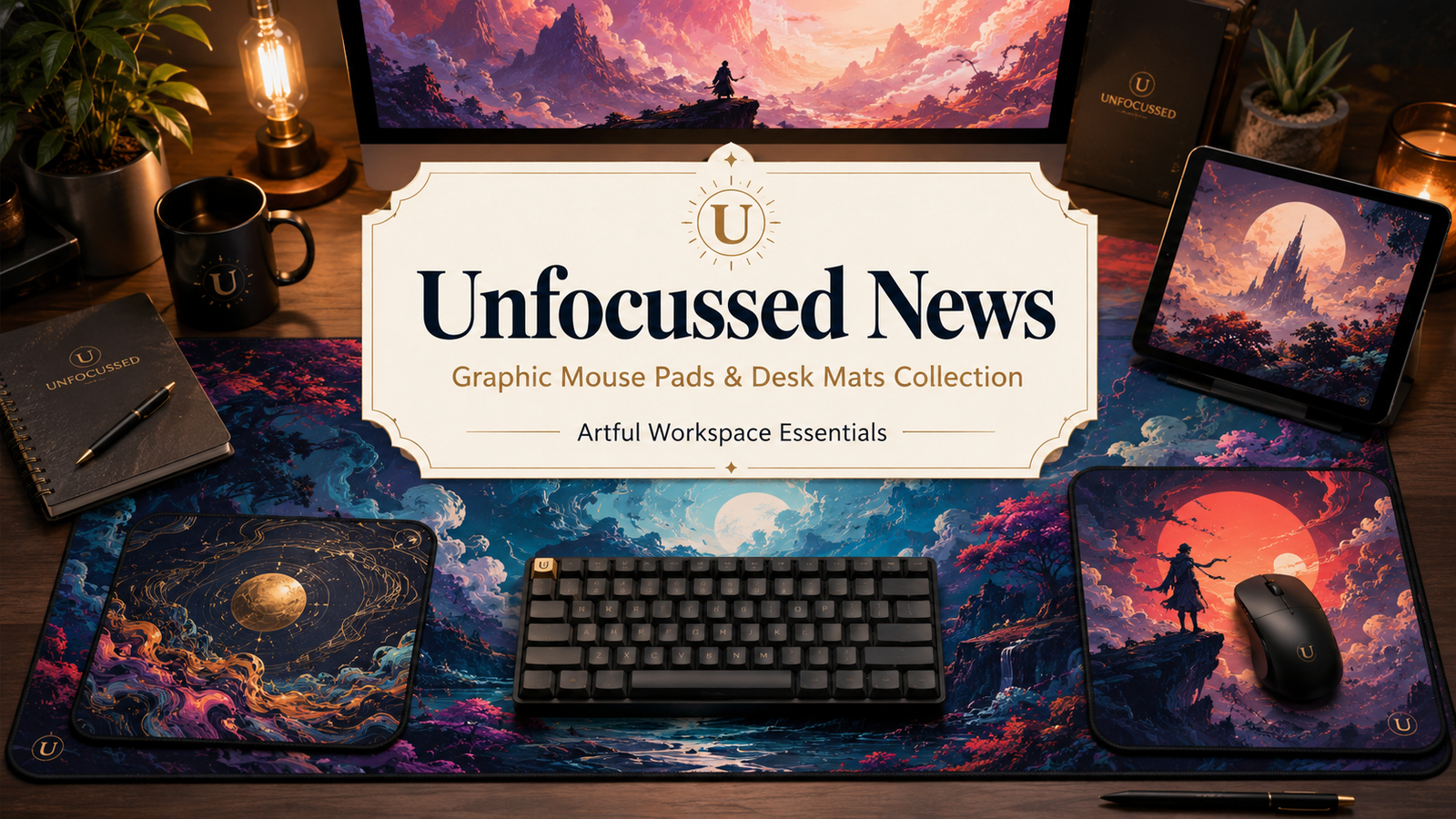 Artful workspace with fantasy desk mats