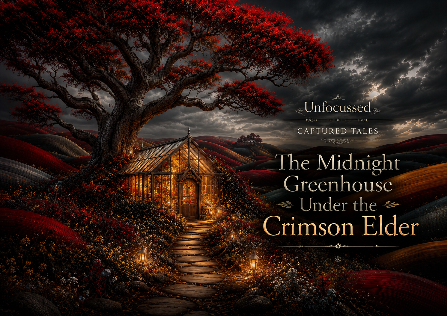 The Midnight Greenhouse Under the Crimson Elder Captured Tale