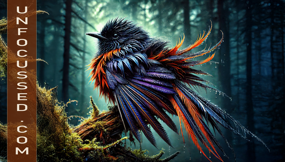 The Rain-Drenched Raven of the Enchanted Pines