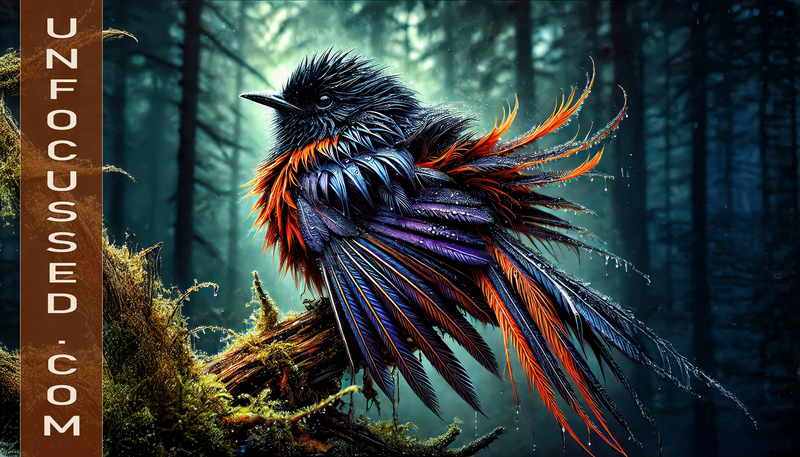 The Rain-Drenched Raven of the Enchanted Pines