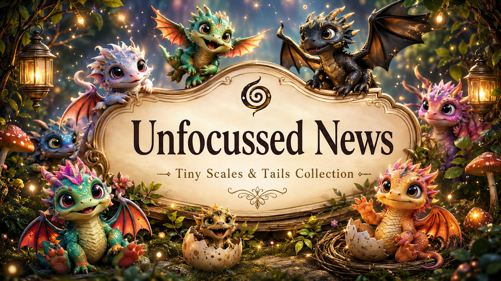 Magical baby dragons in a whimsical forest