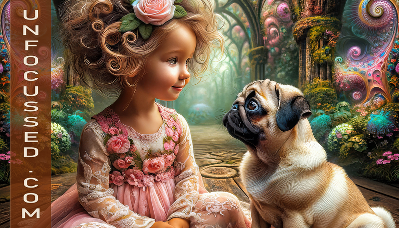 Twirls of Tenderness: A Child and Her Pug in the Enchanted Garden