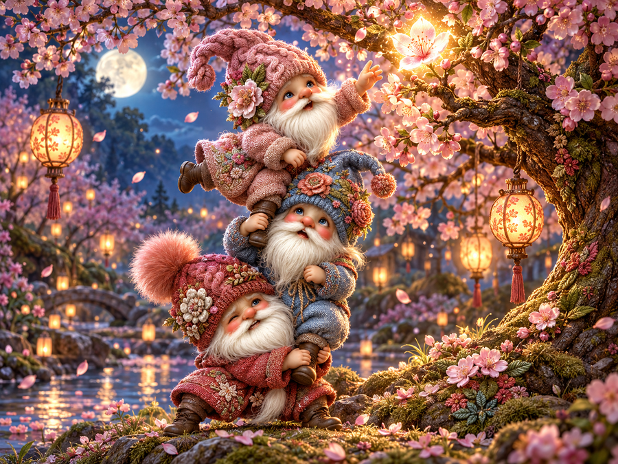 Pip, Poppy, and Gus attempt a moonlit First Bloom heist at Cherrywake Common in Echoterra.
