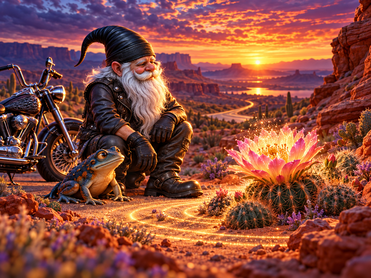 Thornbeard and Jup-Jup beside a rare glowing cactus bloom in Echoterra’s Copperwake Reach.