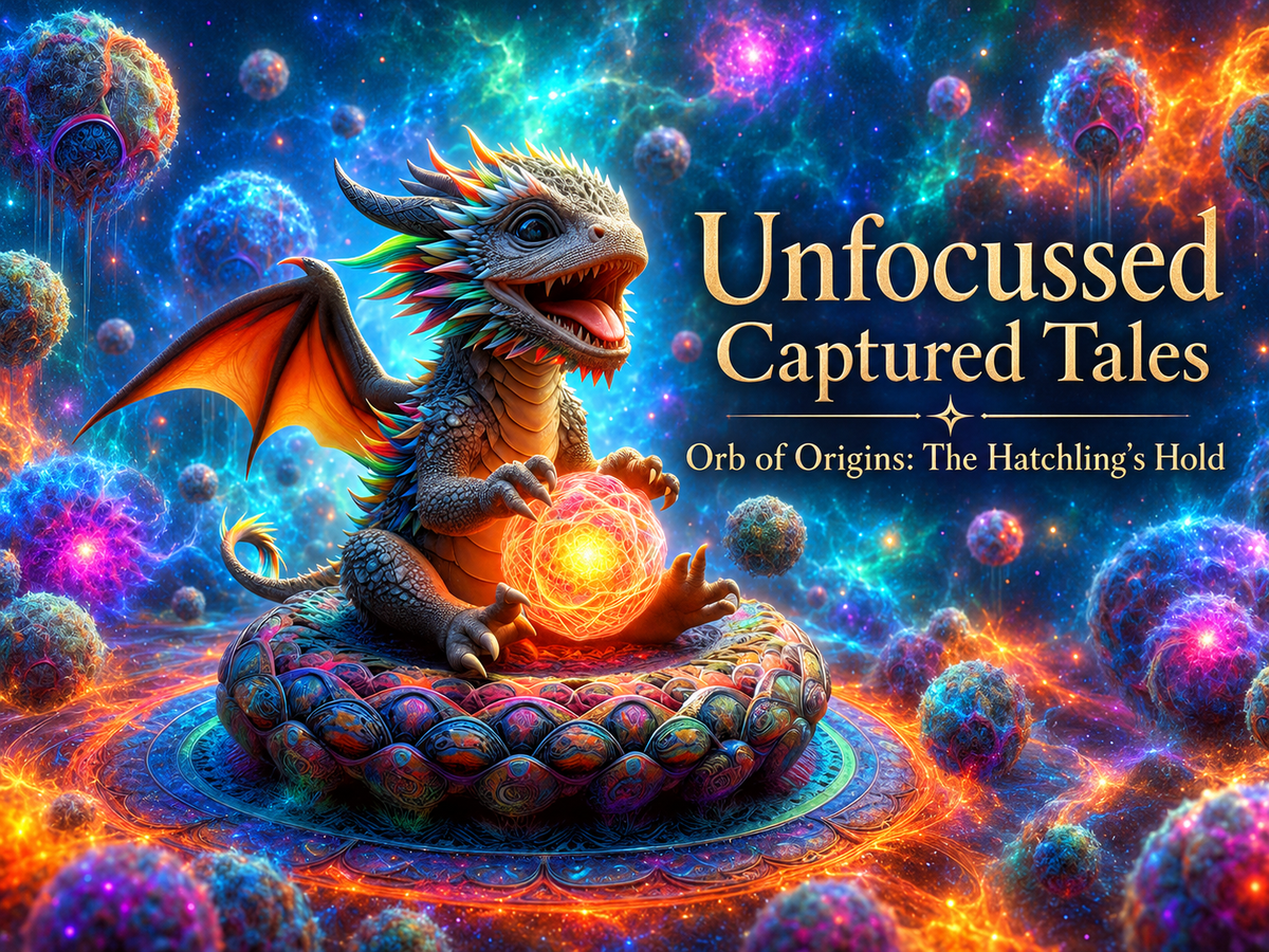 Un dragon bleu argenté ravi tient un orbe orange lumineux sous le titre Orb of Origins: The Hatchling's Hold.