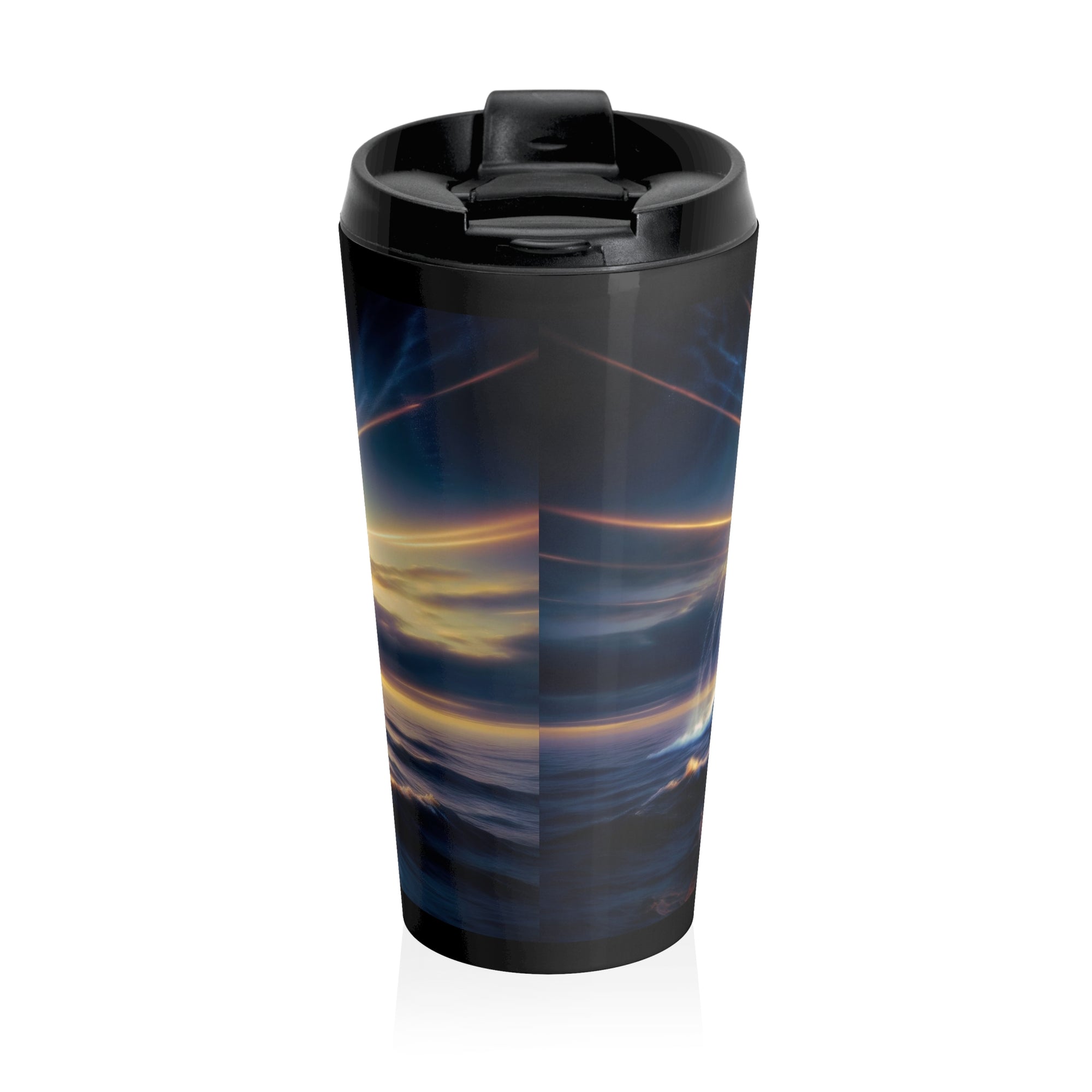 Quantum Leap of the Neon Whale Travel Mug