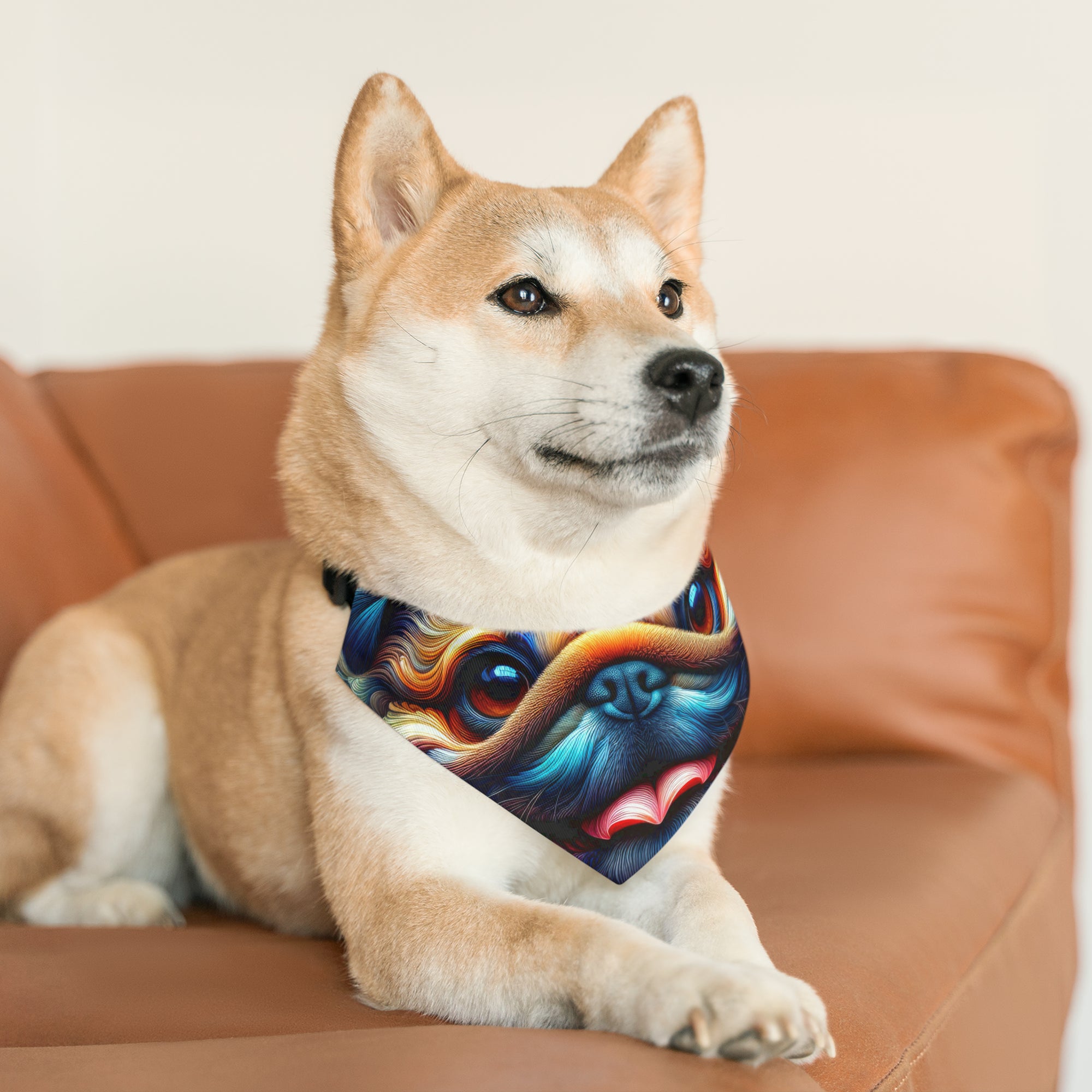 Collar de bandana para mascotas con retrato de un Pug