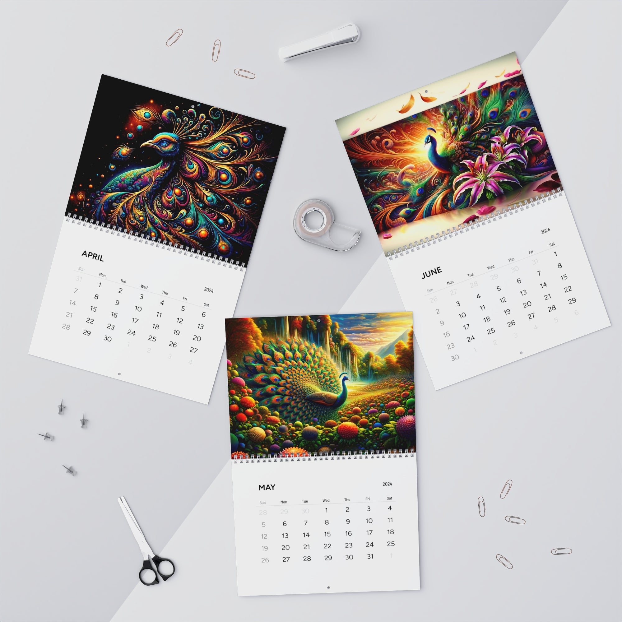 Calendario de majestad artística de plumas etéreas (2024)