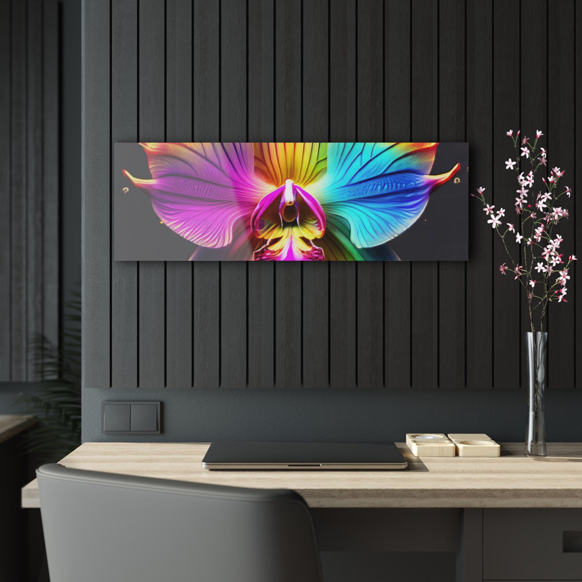 Rainbow Orchid Dripz Une impression sur verre acrylique