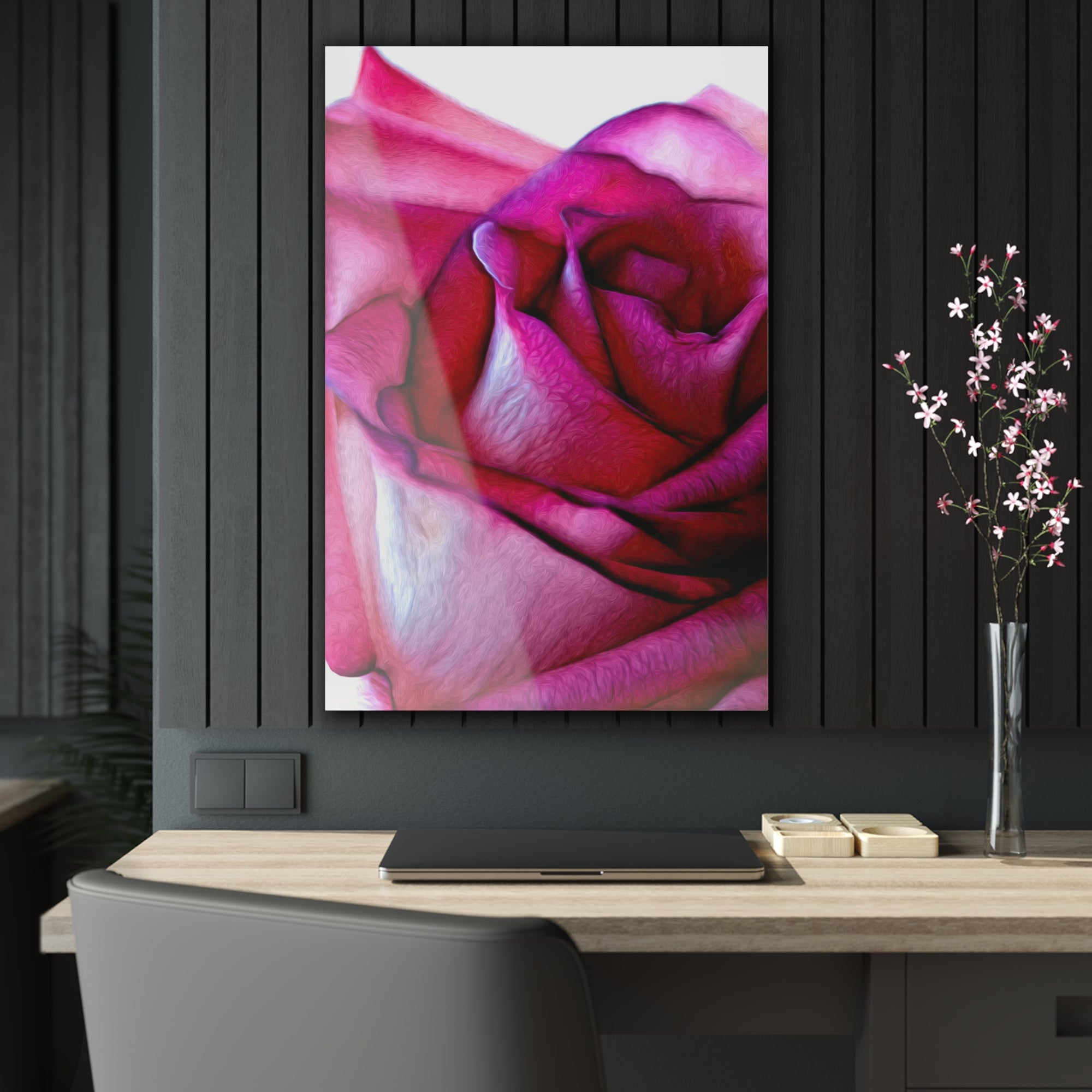 Détails sur la rose rose Impression sur Acrylique