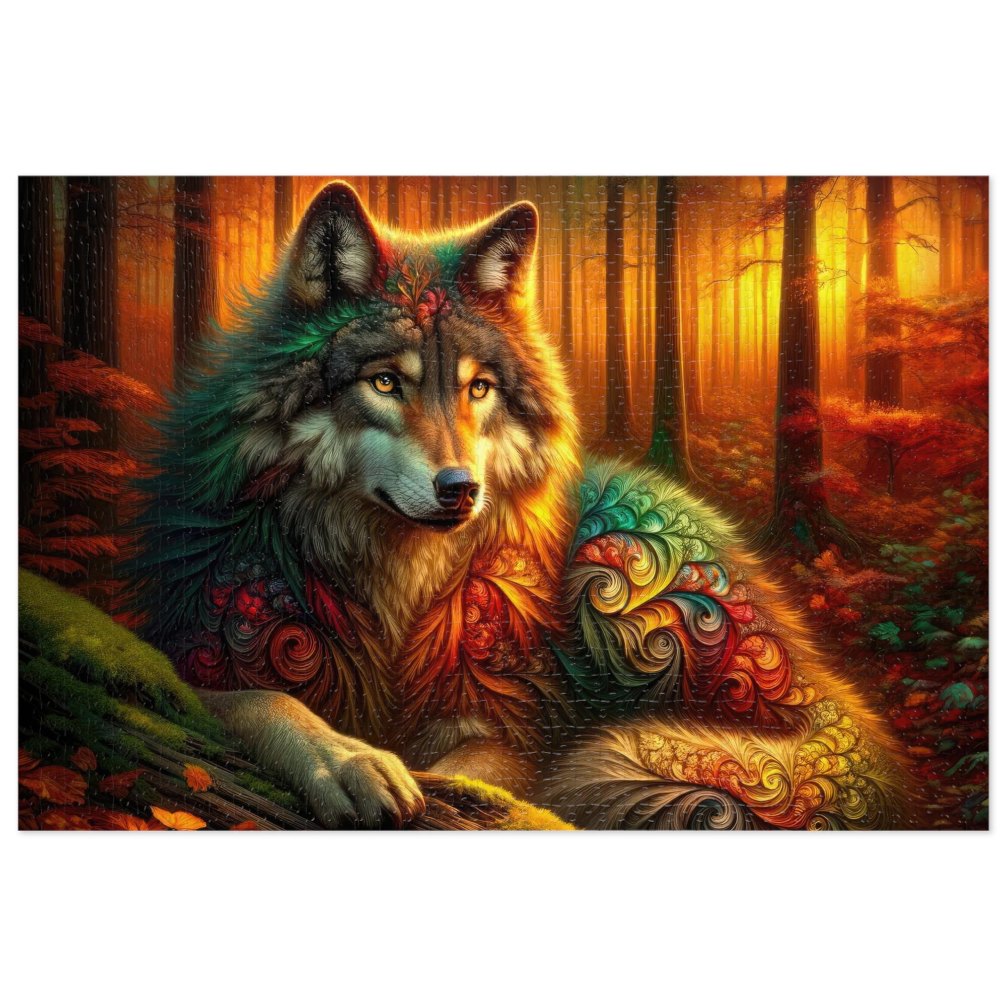 El lobo en medio del abrazo del otoño Puzzle