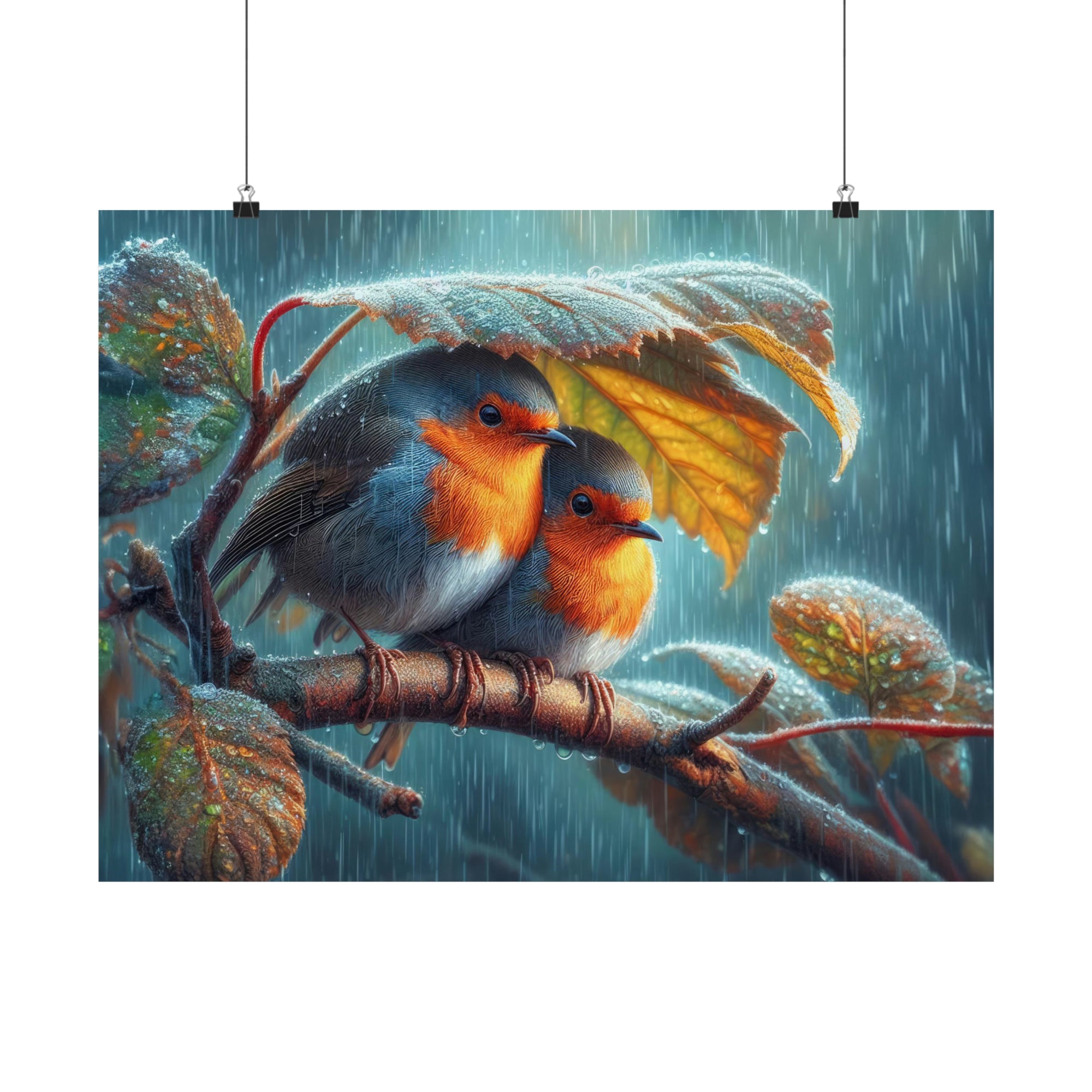 Robins in the Rain Poster