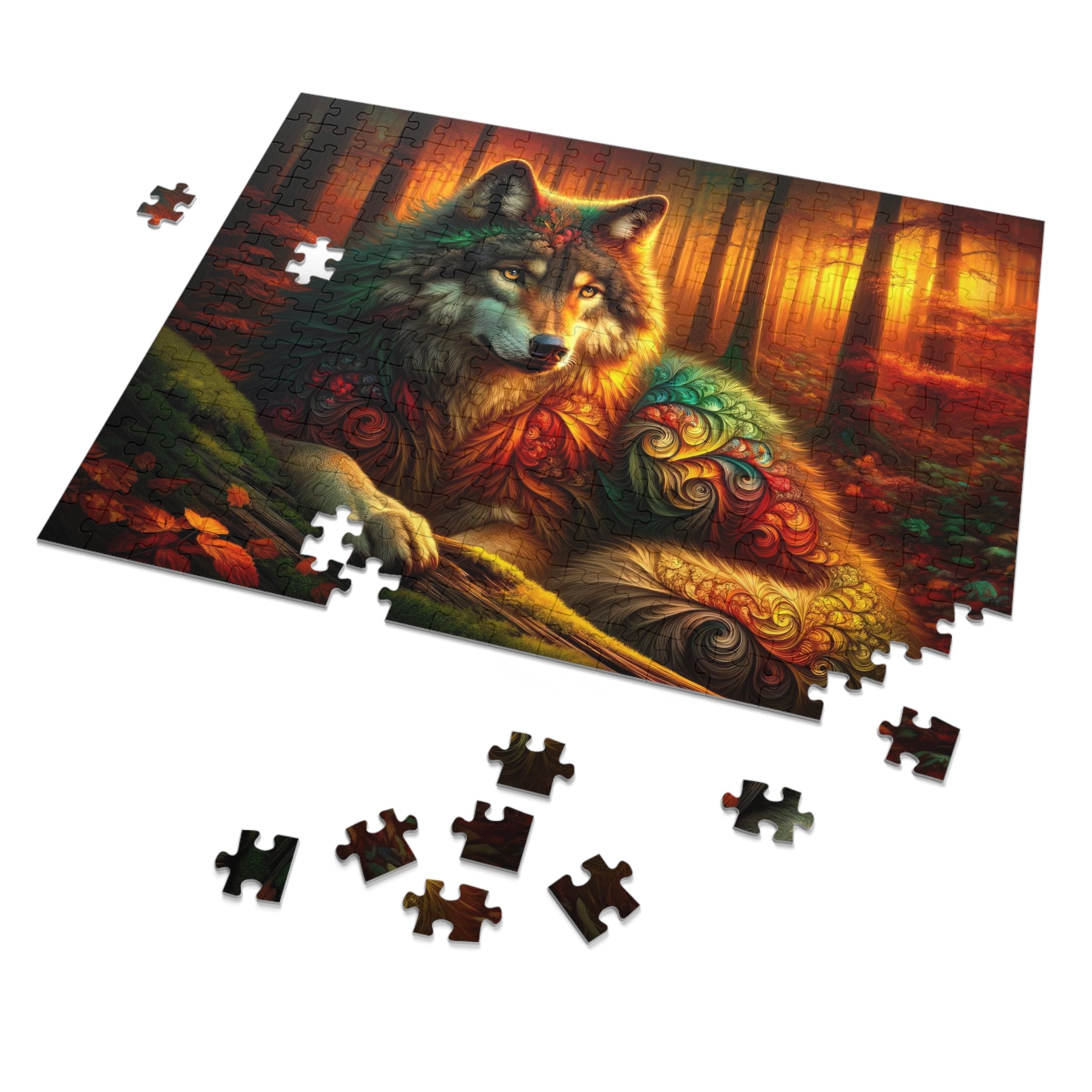 El lobo en medio del abrazo del otoño Puzzle