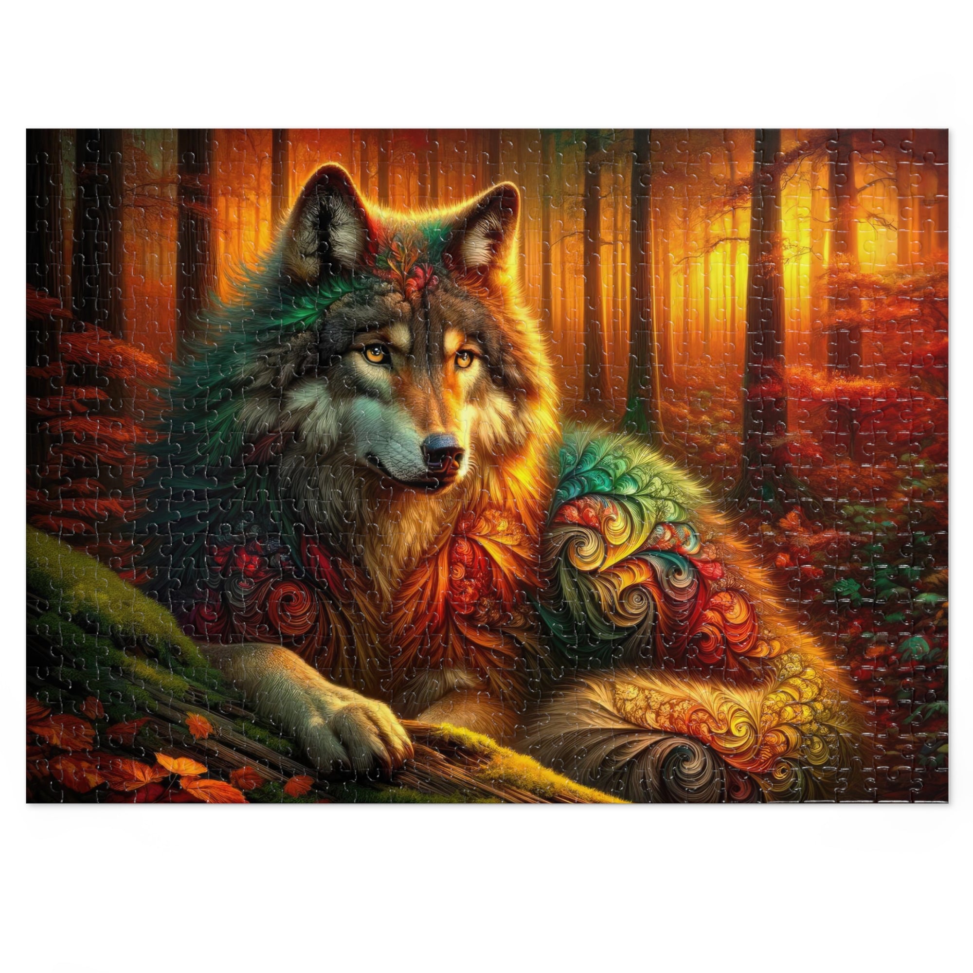 El lobo en medio del abrazo del otoño Puzzle