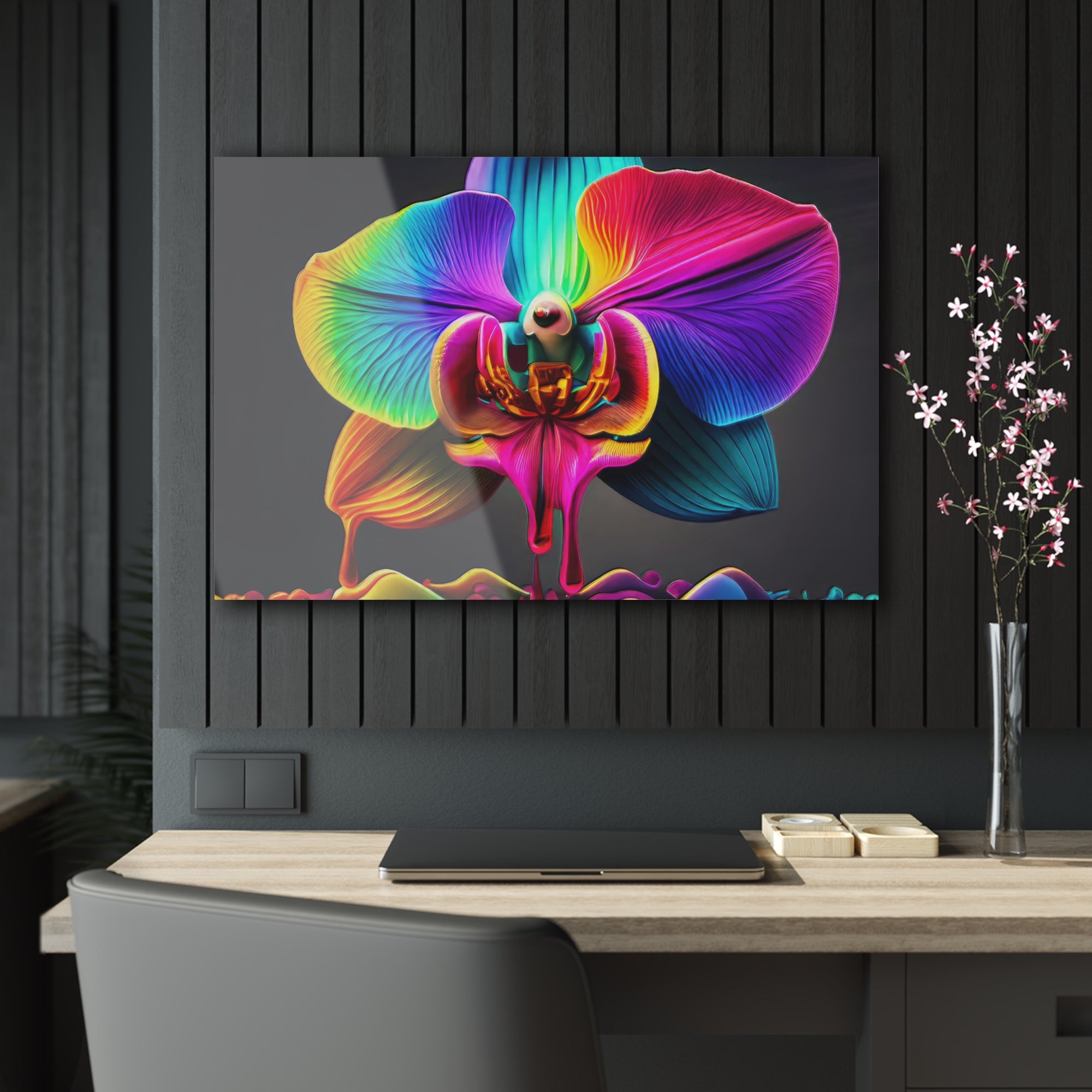 Orchidée arc-en-ciel Dripz H Impression sur Acrylique
