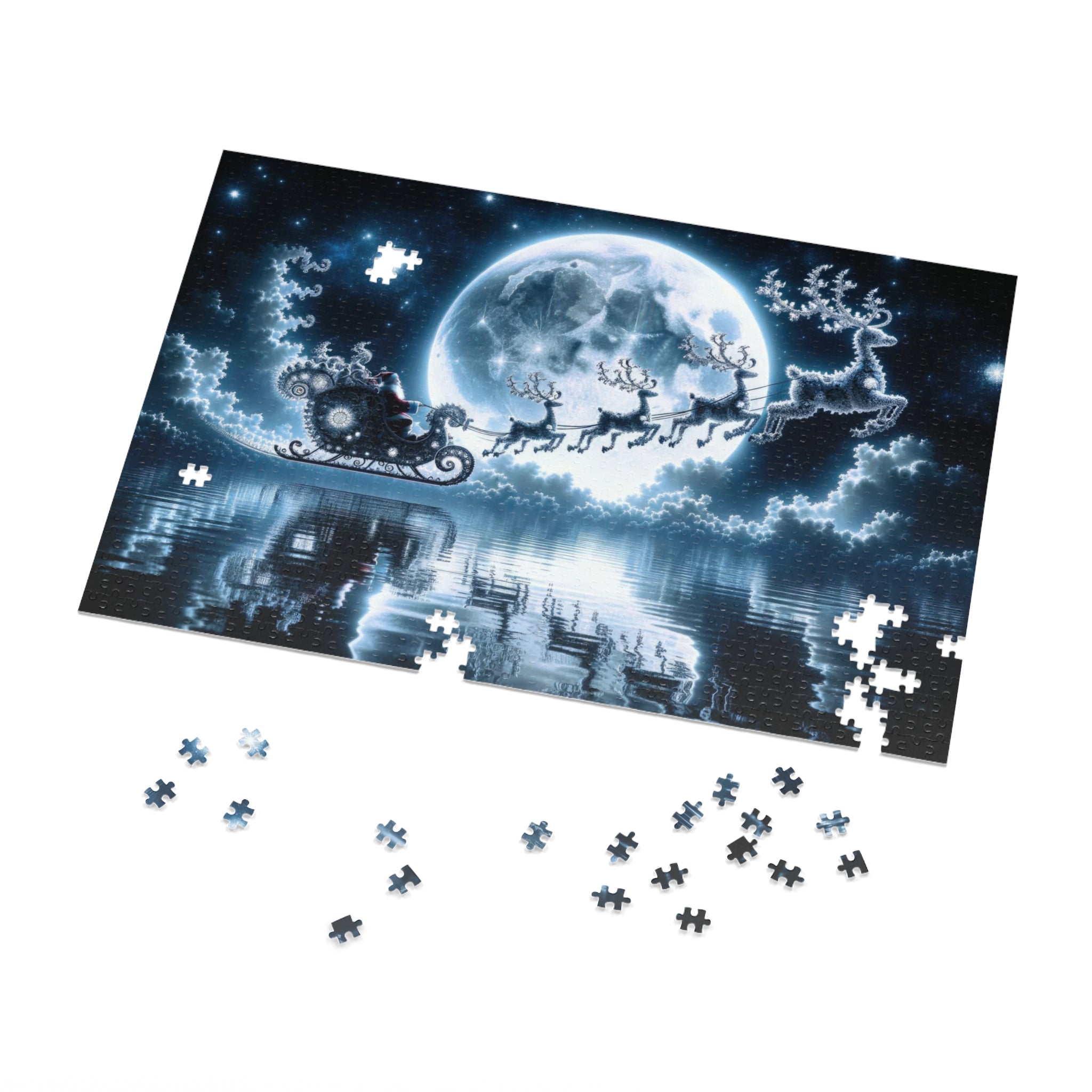 Puzzle Le voyage du Père Noël au-dessus de la mer miroir