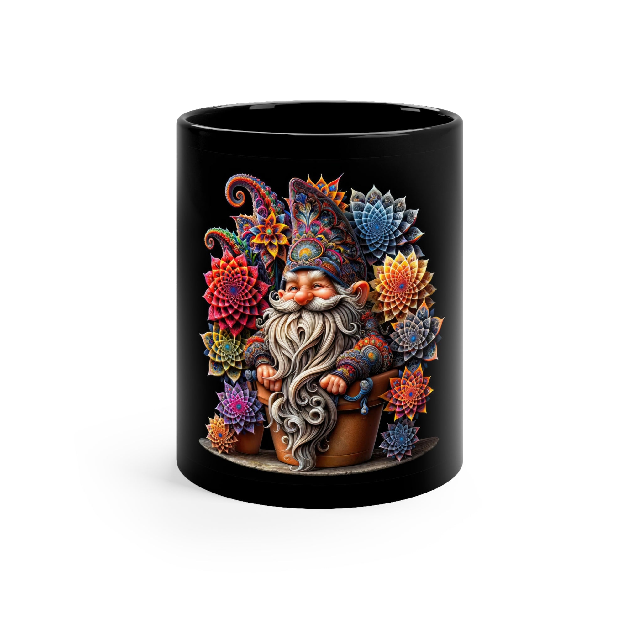 Taza negra The Mandala Flora Guardian de 11 oz