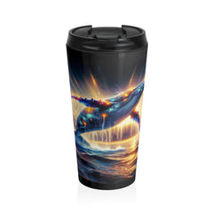 Quantum Leap of the Neon Whale Travel Mug