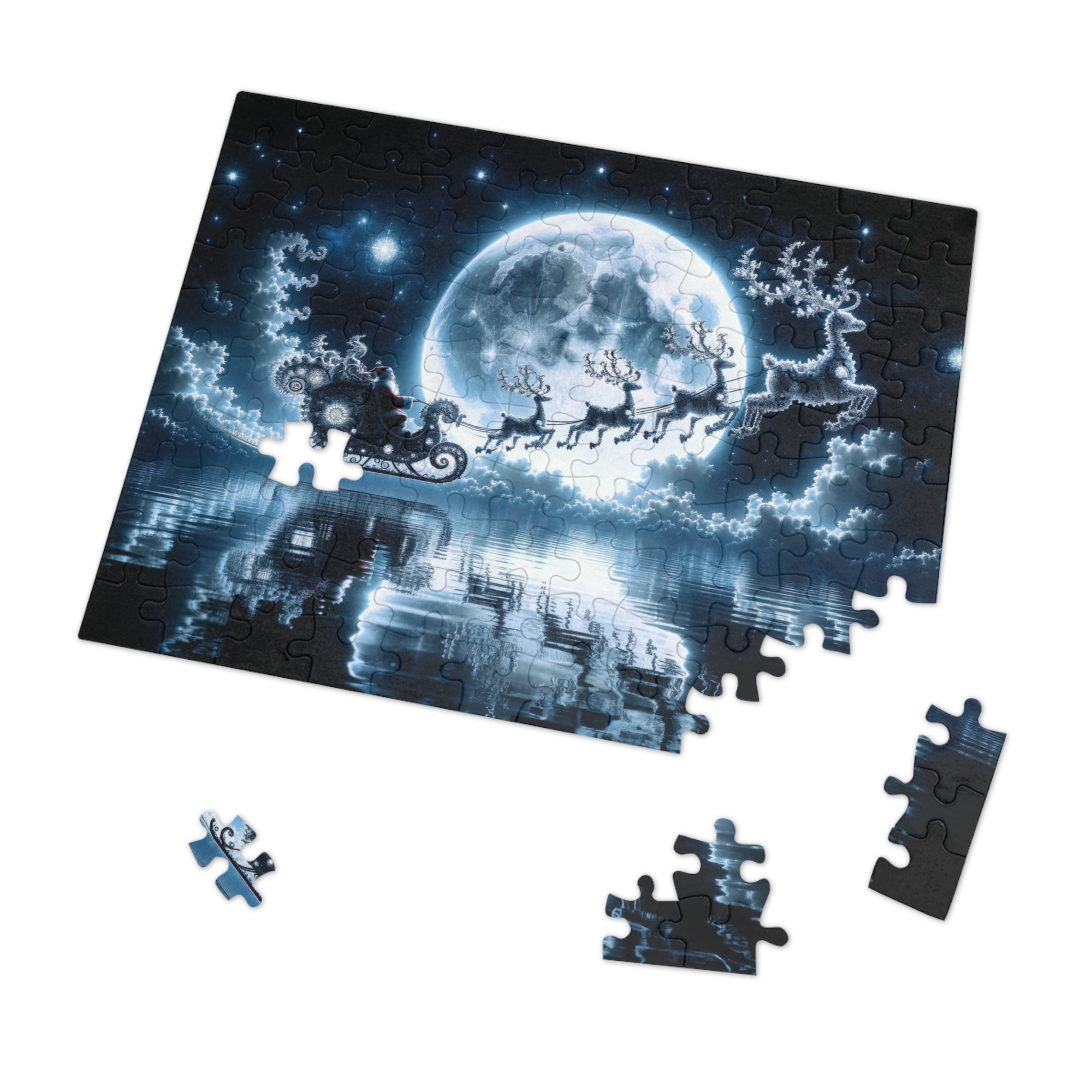 Puzzle Le voyage du Père Noël au-dessus de la mer miroir