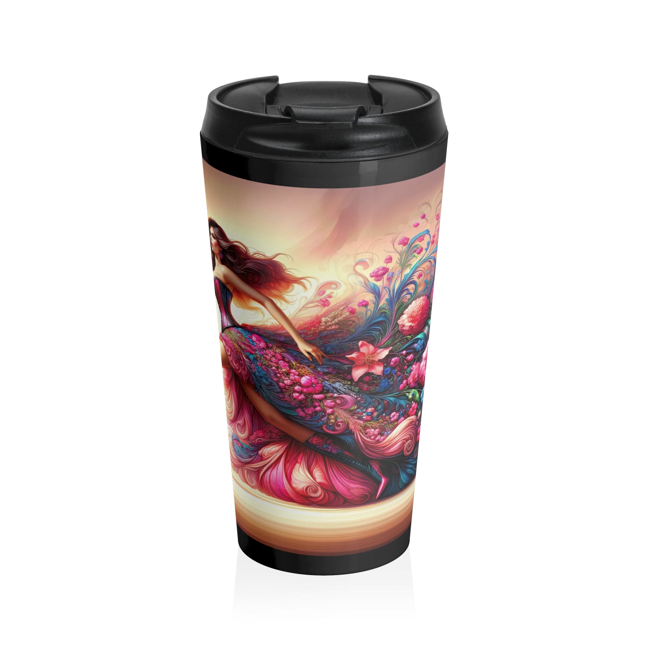 Elegancia floral en movimiento Taza de viaje