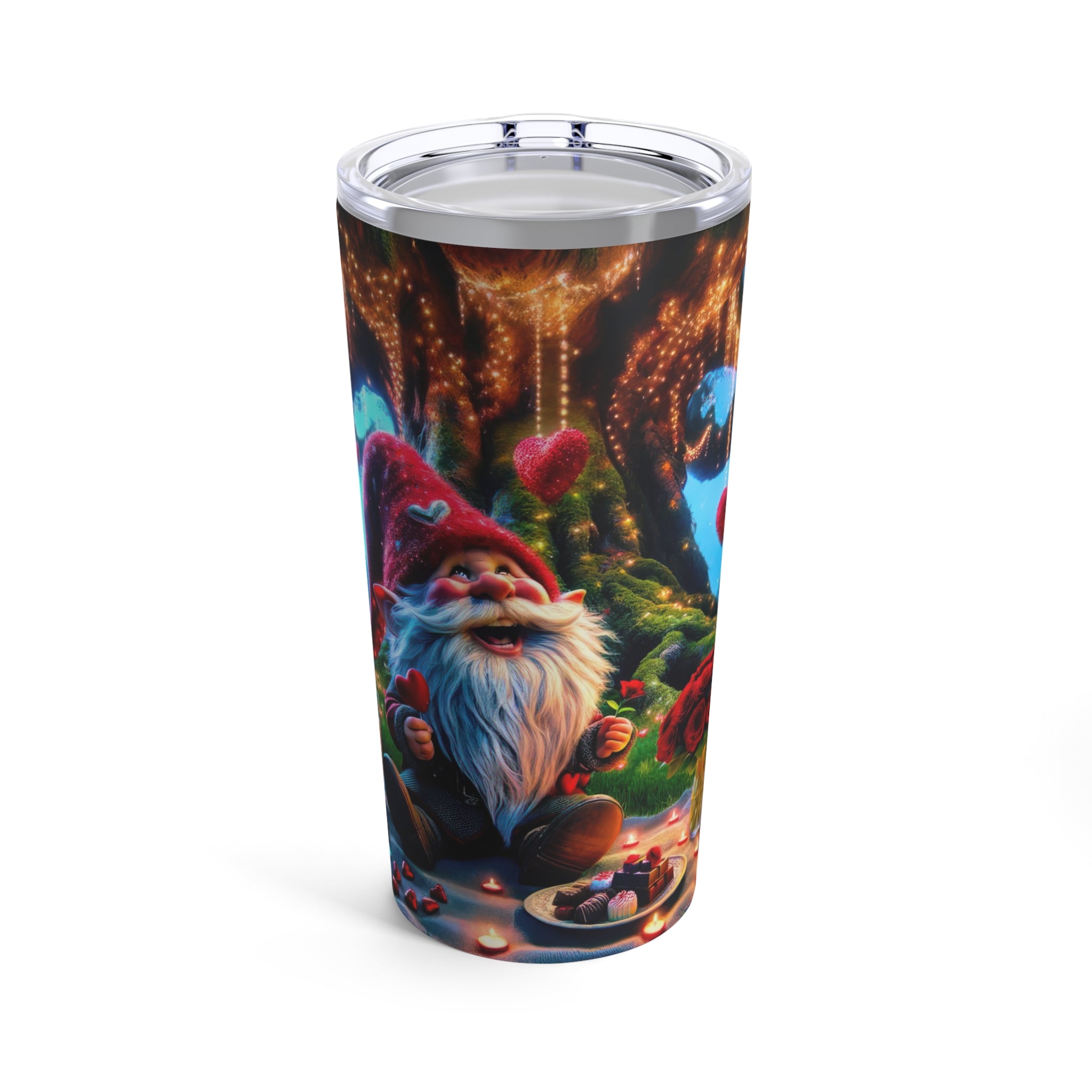 Vaso de San Valentín con el caprichoso gnomo del bosque, 20 oz