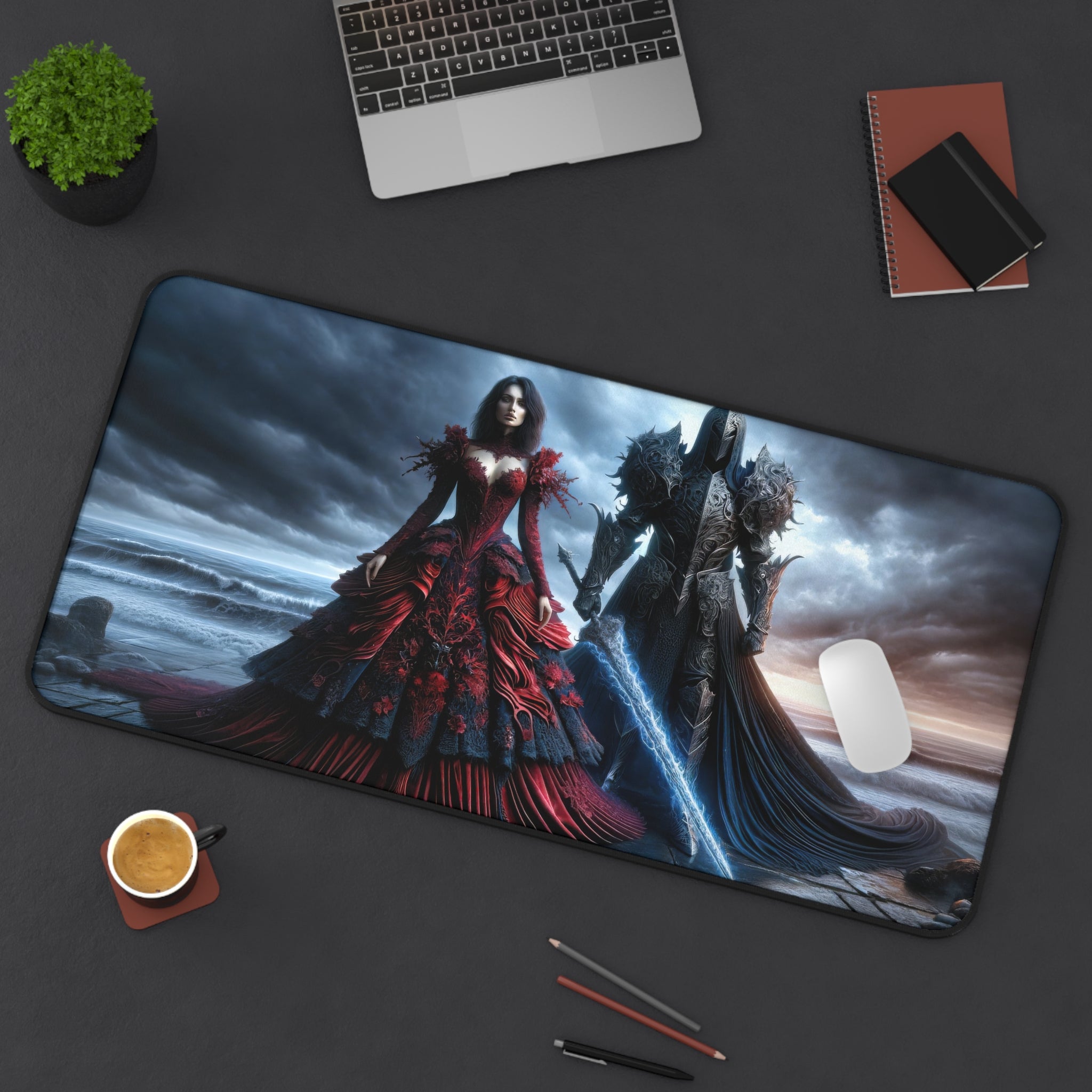 Twilight Waltz in Red and Obsidian Desk Mat